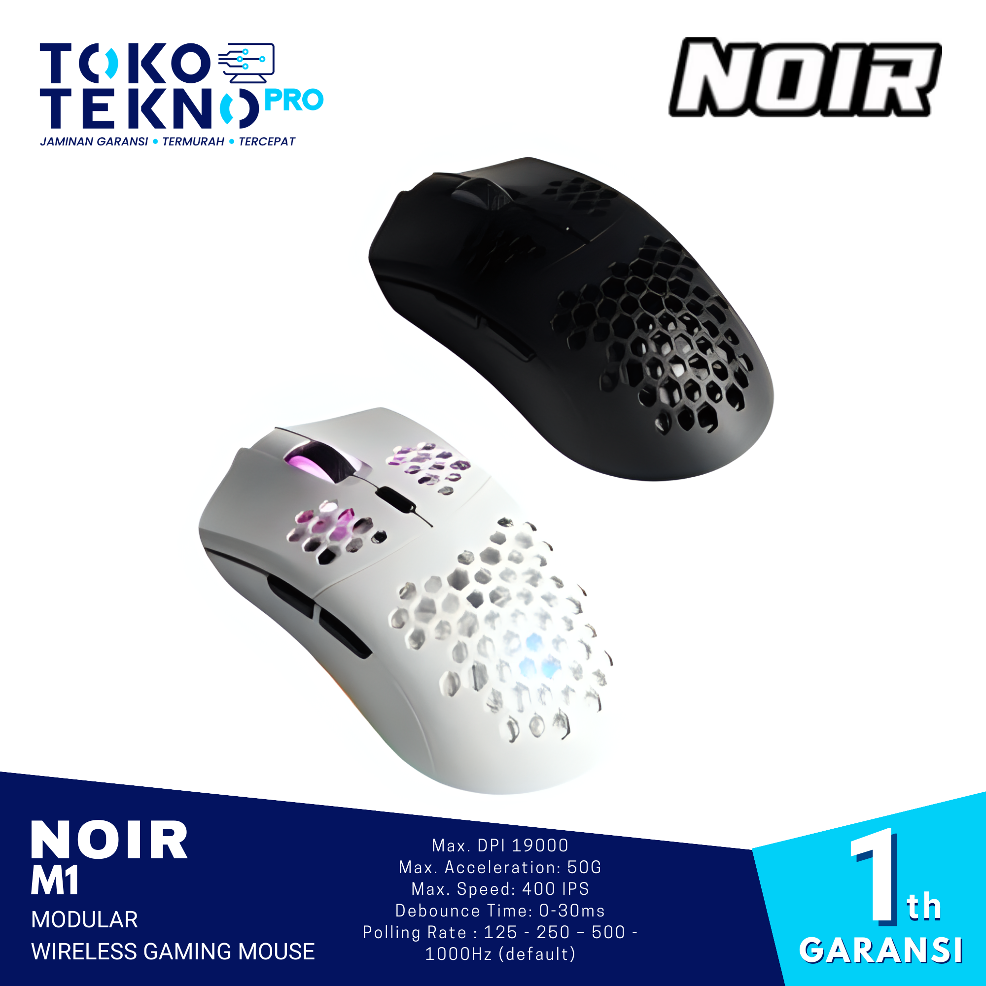 Noir M1 Modular Wireless Bluetooth Gaming Mouse 3 in 1 Connection