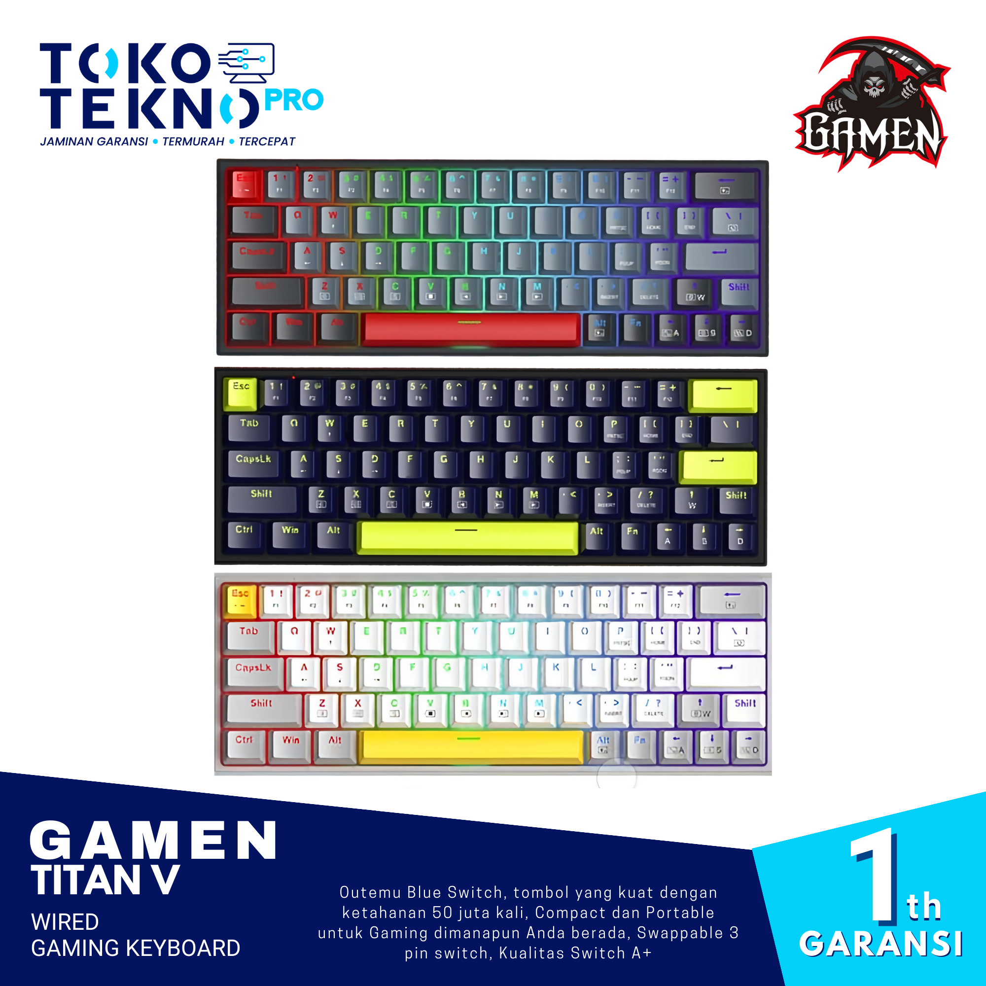 Gamen Titan 5 Wired Gaming Keyboard 60% Mechanical