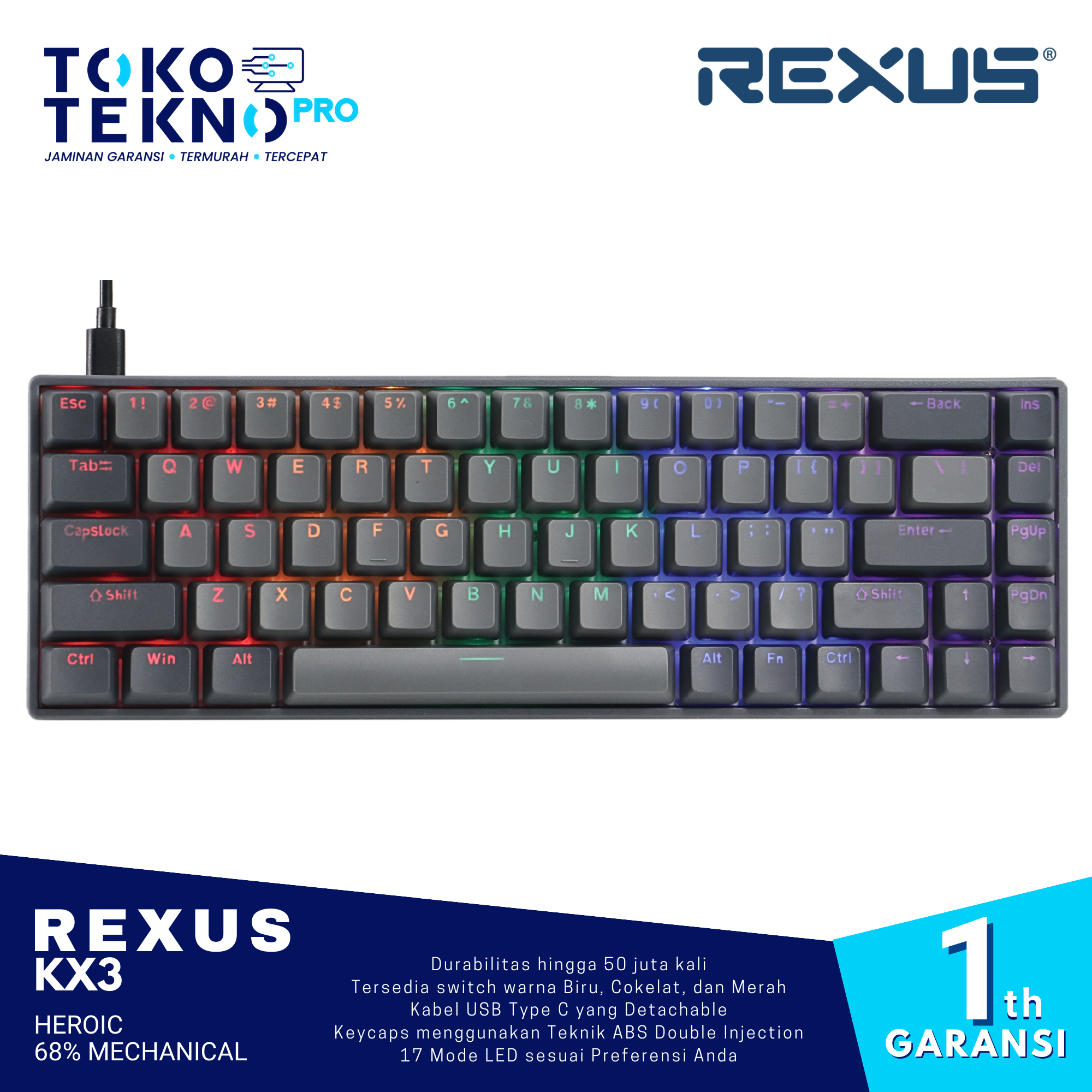 Rexus KX3 Heroic 68% Mechanical Gaming Keyboard