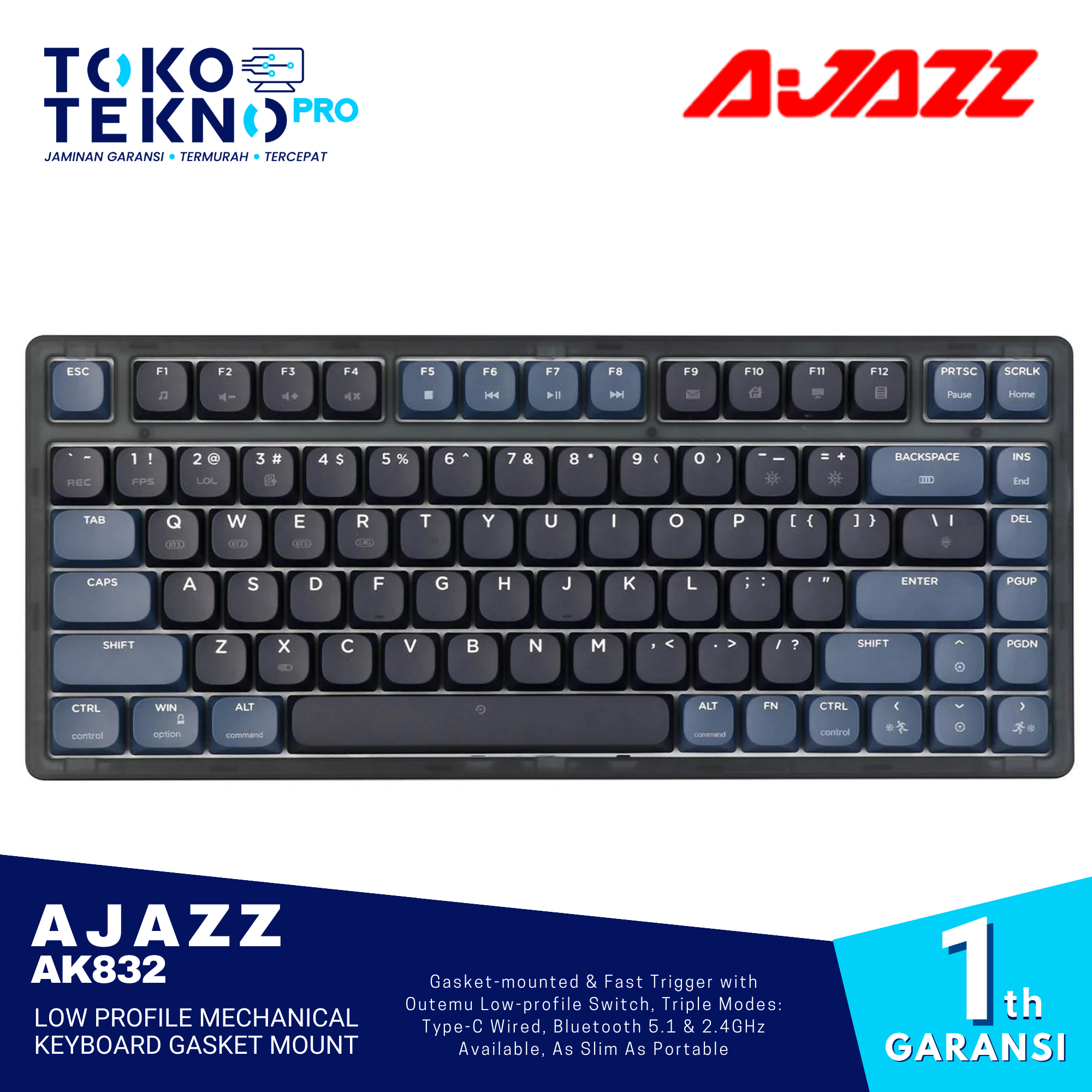 Ajazz AK832 Low Profile Mechanical Keyboard Gasket Mount