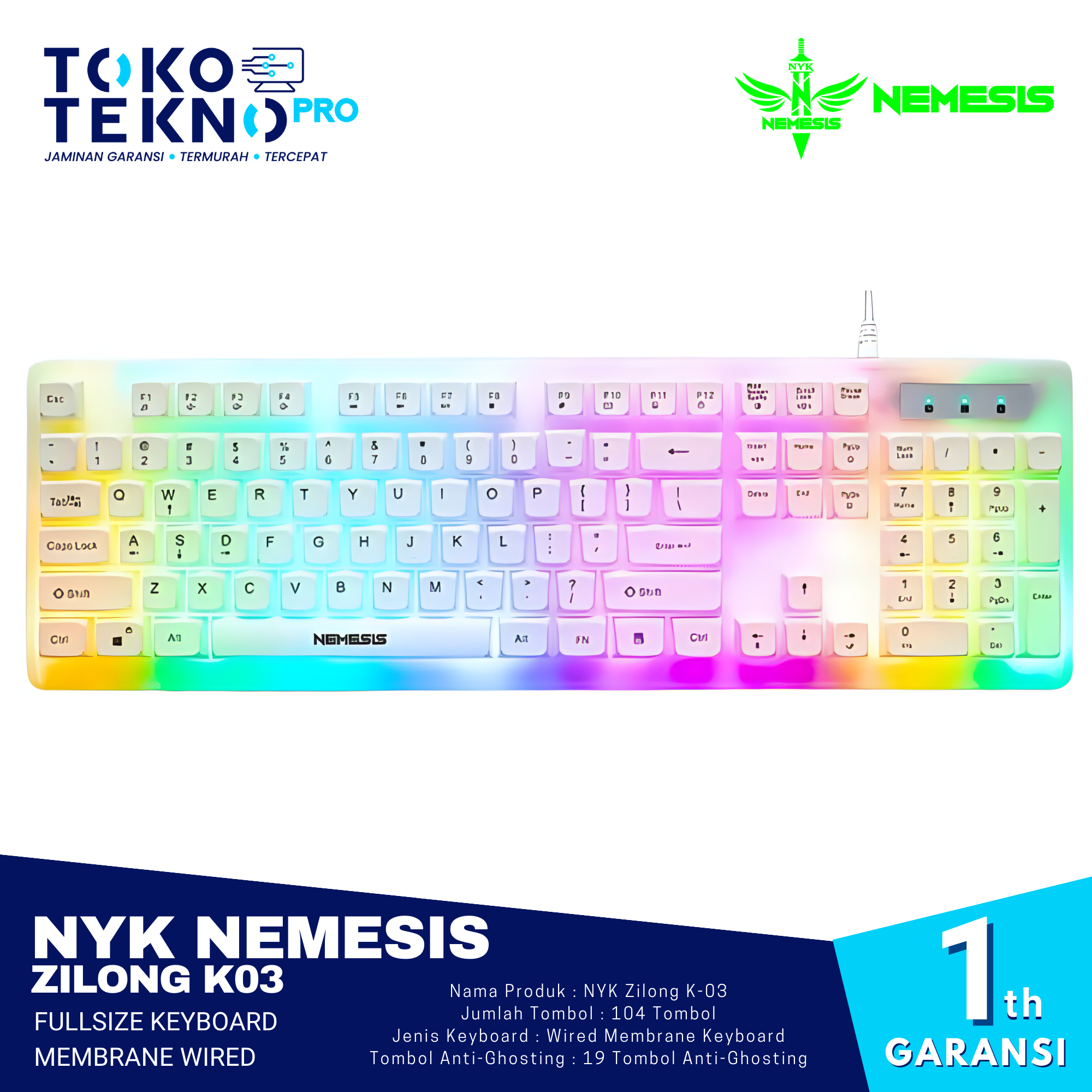 NYK Nemesis Zilong K03  Fullsize Keyboard Membrane Wired
