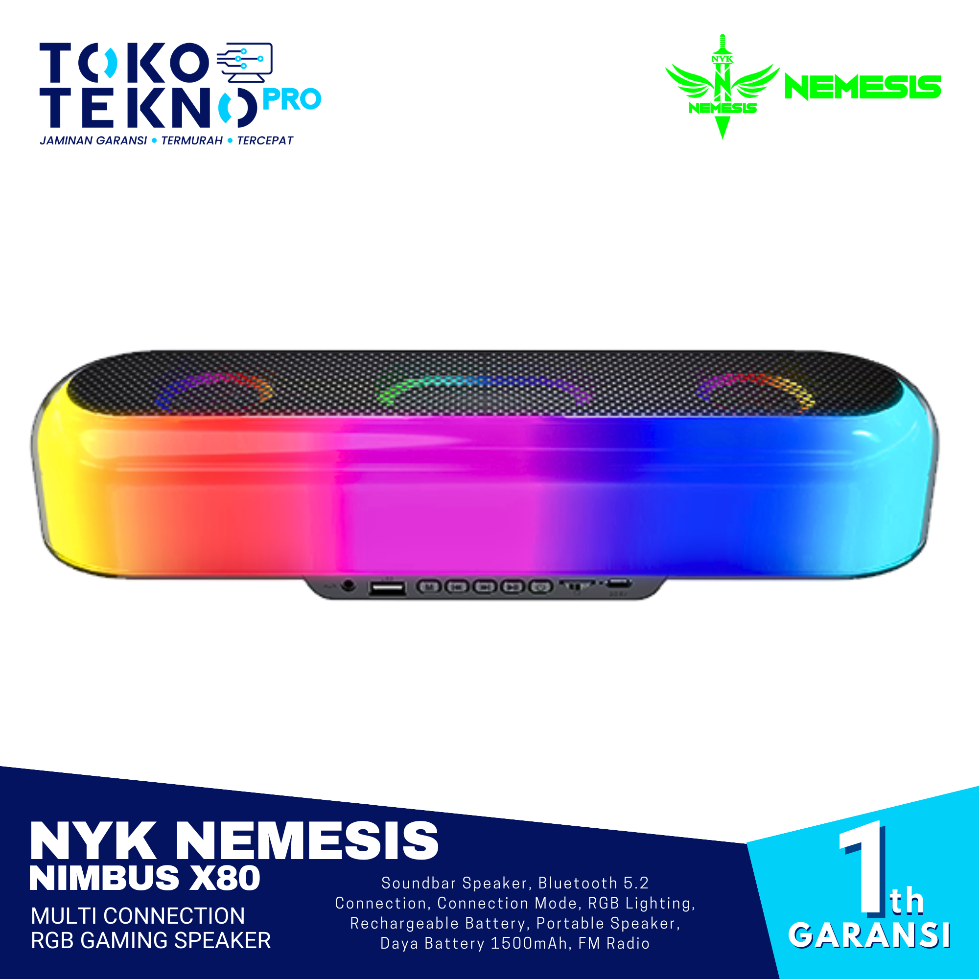 NYK Nemesis Nimbus X80 Multi Connection RGB Gaming Speaker