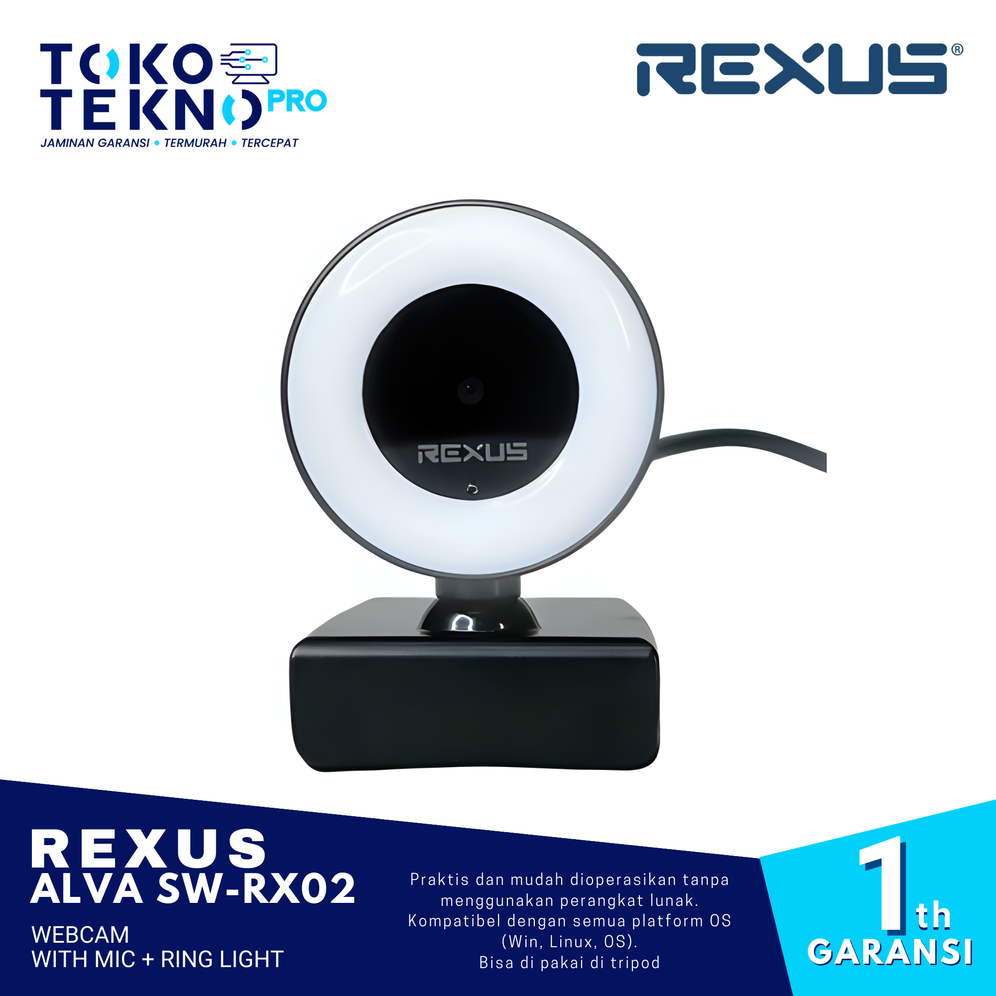 Rexus Alva SW-RX02 Webcam with Mic + Ring Light