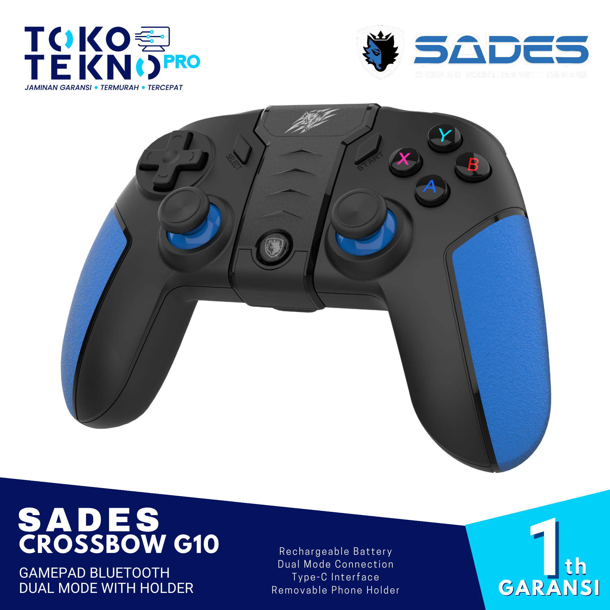 Sades Crossbow G10 Gamepad Bluetooth Dual Mode with Holder