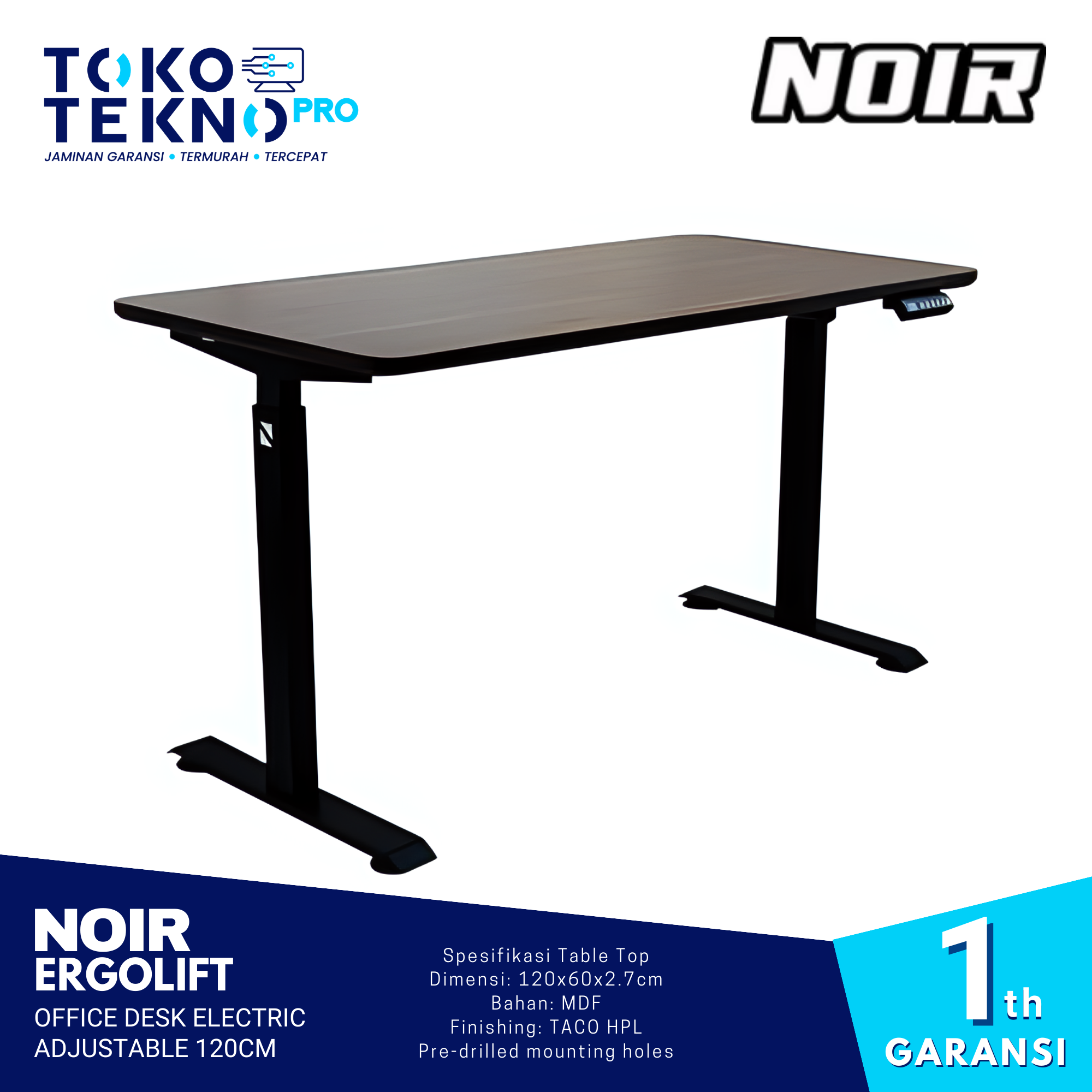 Noir Ergolift Papan Meja Office Desk Electric Adjustable 120cm
