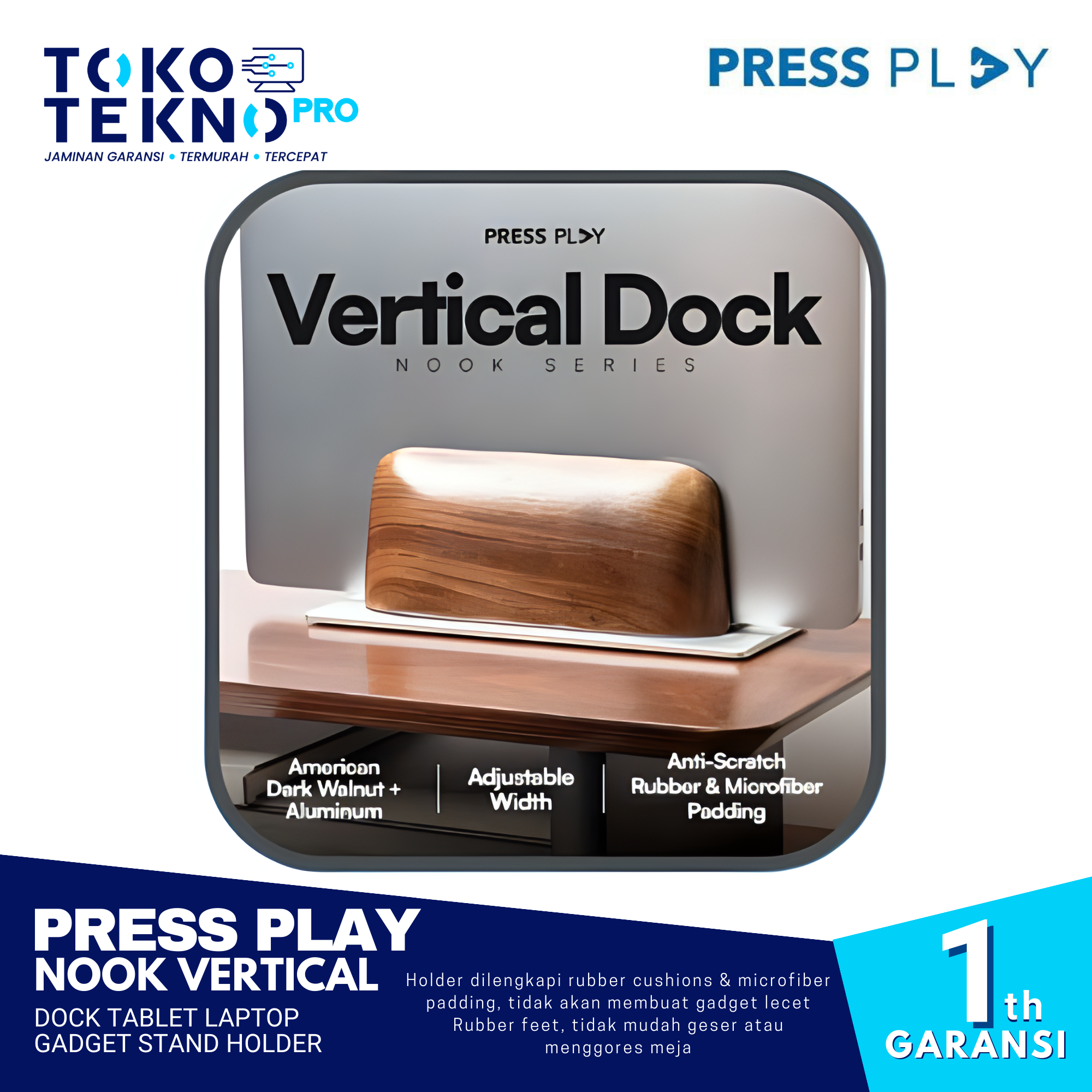 Press Play Nook Vertical Dock Tablet Laptop Gadget Stand Holder