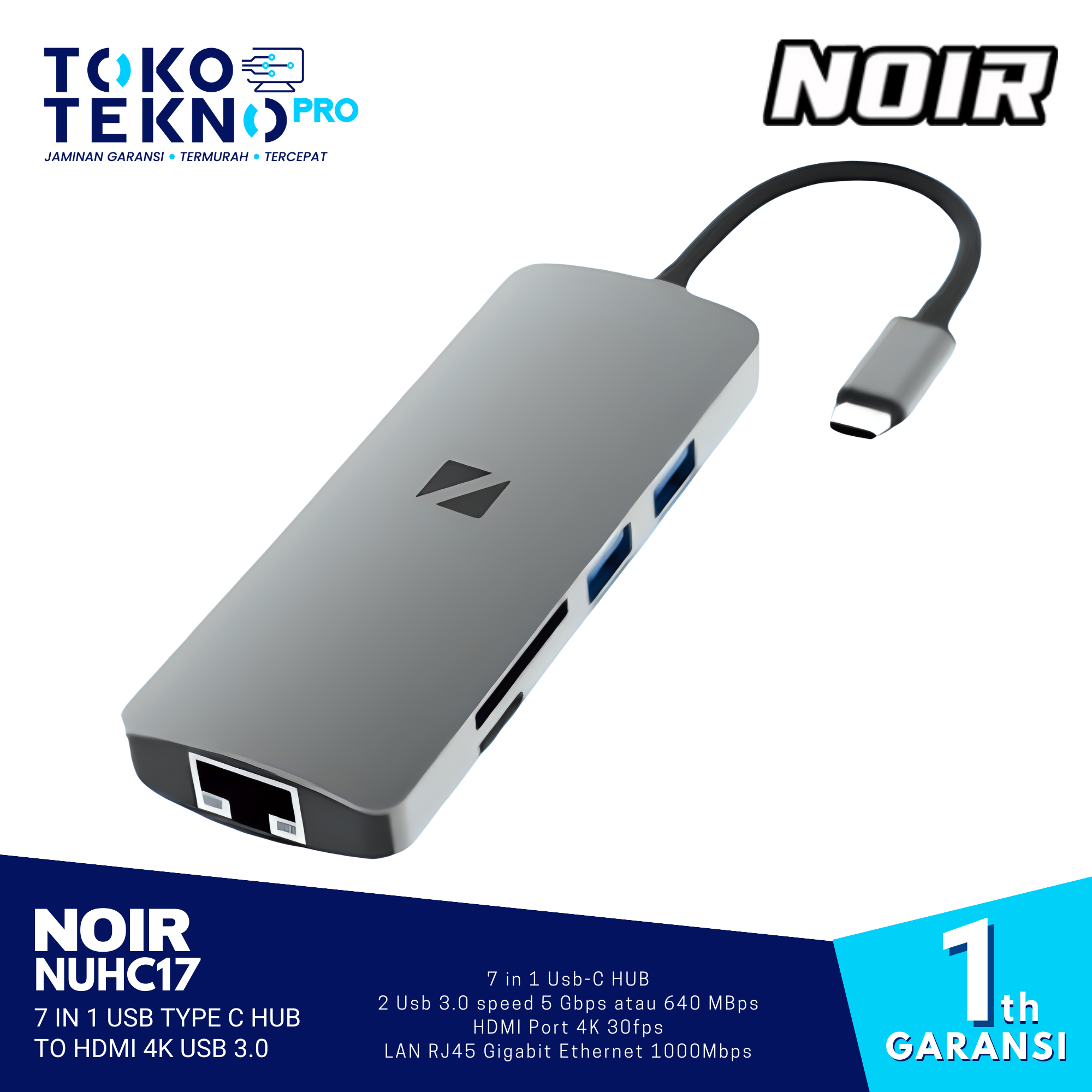 Noir NUHC17 7 in 1 USB TYPE C HUB TO HDMI 4K USB 3.0