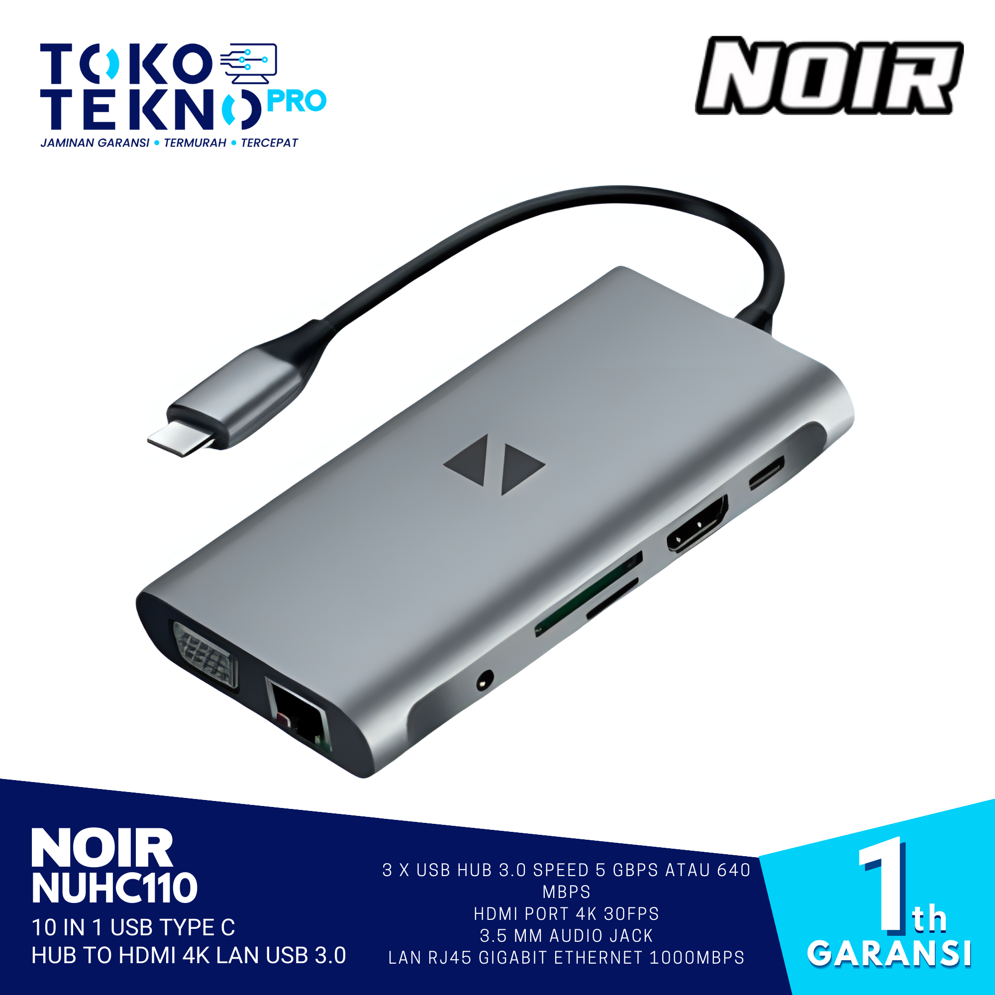 Noir NUHC110 10 in 1 USB TYPE C HUB TO HDMI 4K LAN USB 3.0