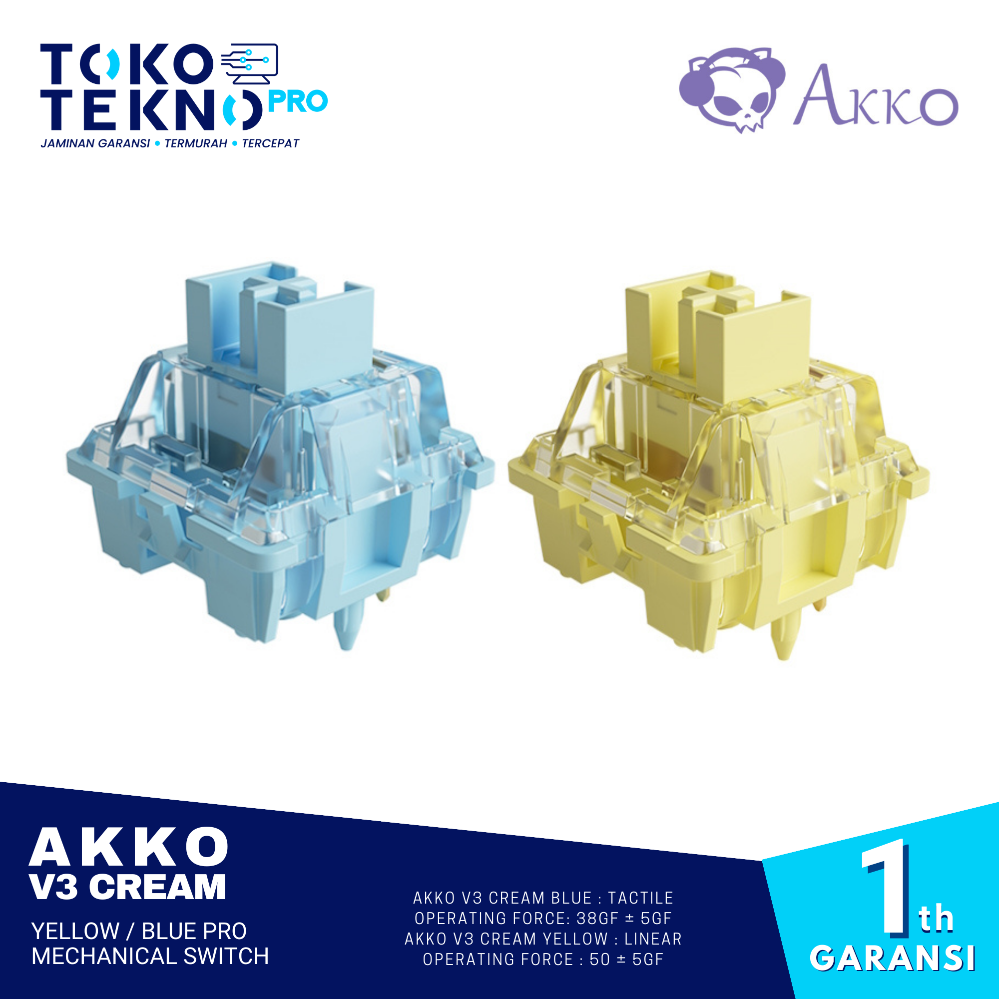 Akko V3 Cream Yellow / Blue Pro Mechanical Switch For Gaming Keyboard