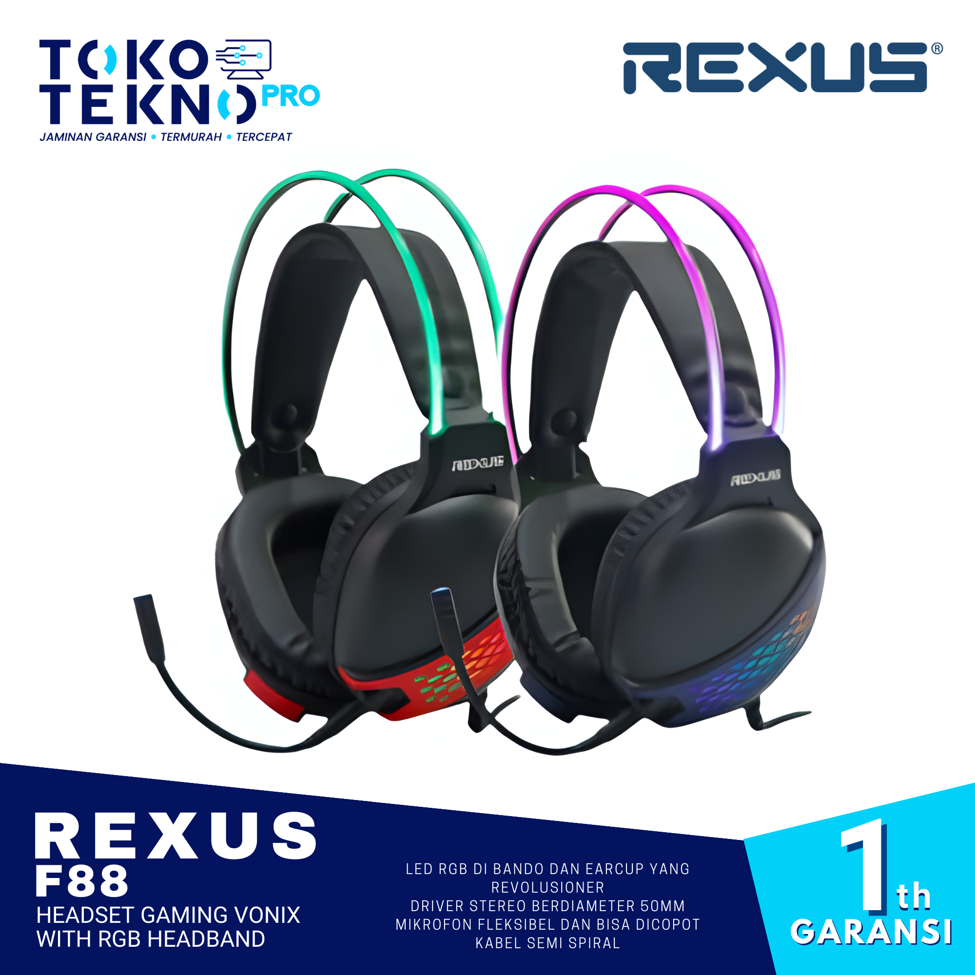 Rexus F88 Headset Gaming Vonix With RGB Headband