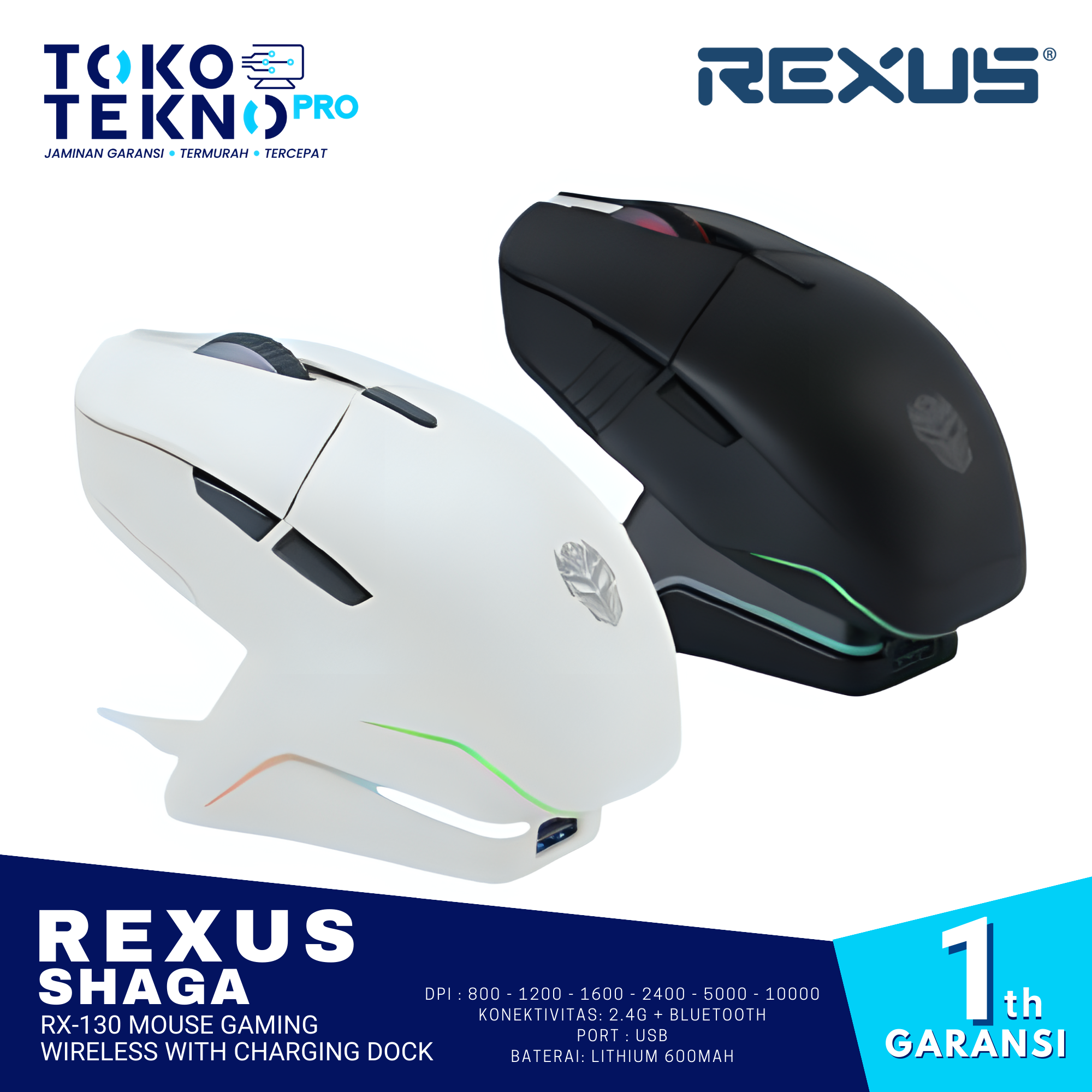 Rexus Shaga RX 130 Mouse Gaming Wireless With Charging Dock