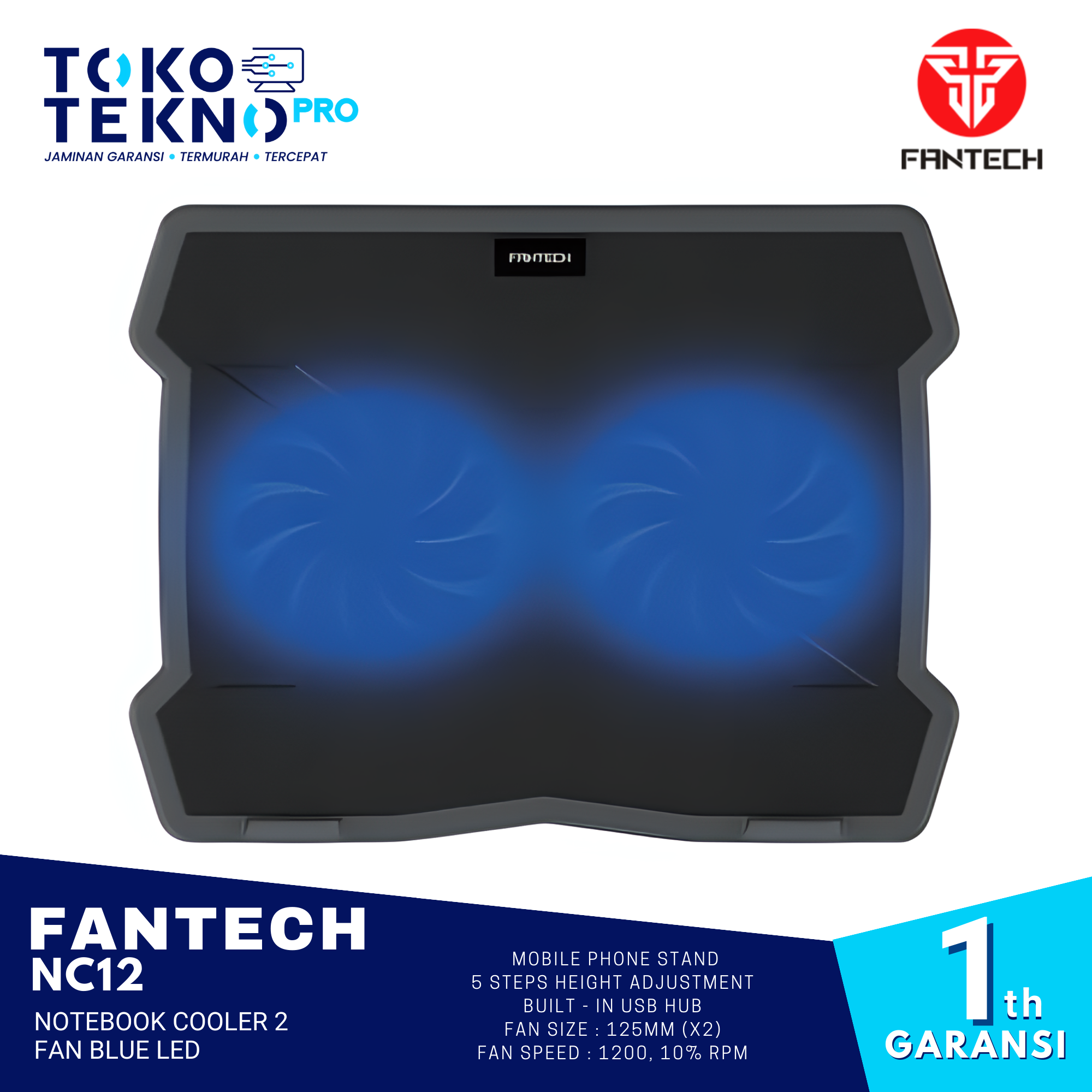 Fantech NC12 Notebook Cooler 2 Fan Blue LED