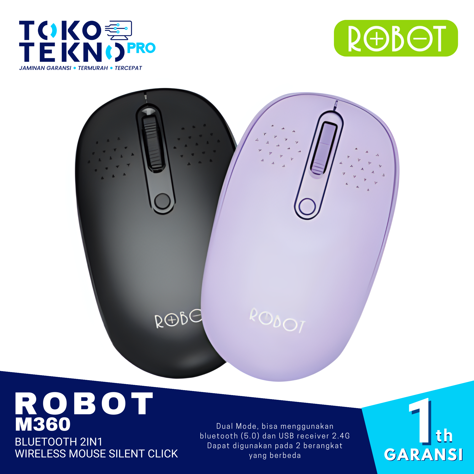 Robot M360 Bluetooth 2in1 Wireless Mouse Silent Click