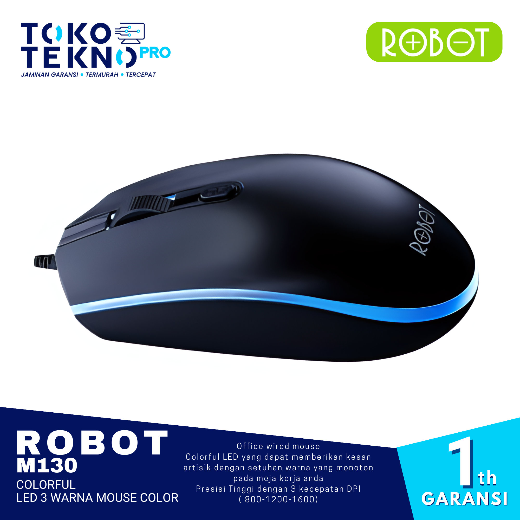 Robot M130 Colorful LED 3 Warna Mouse Color