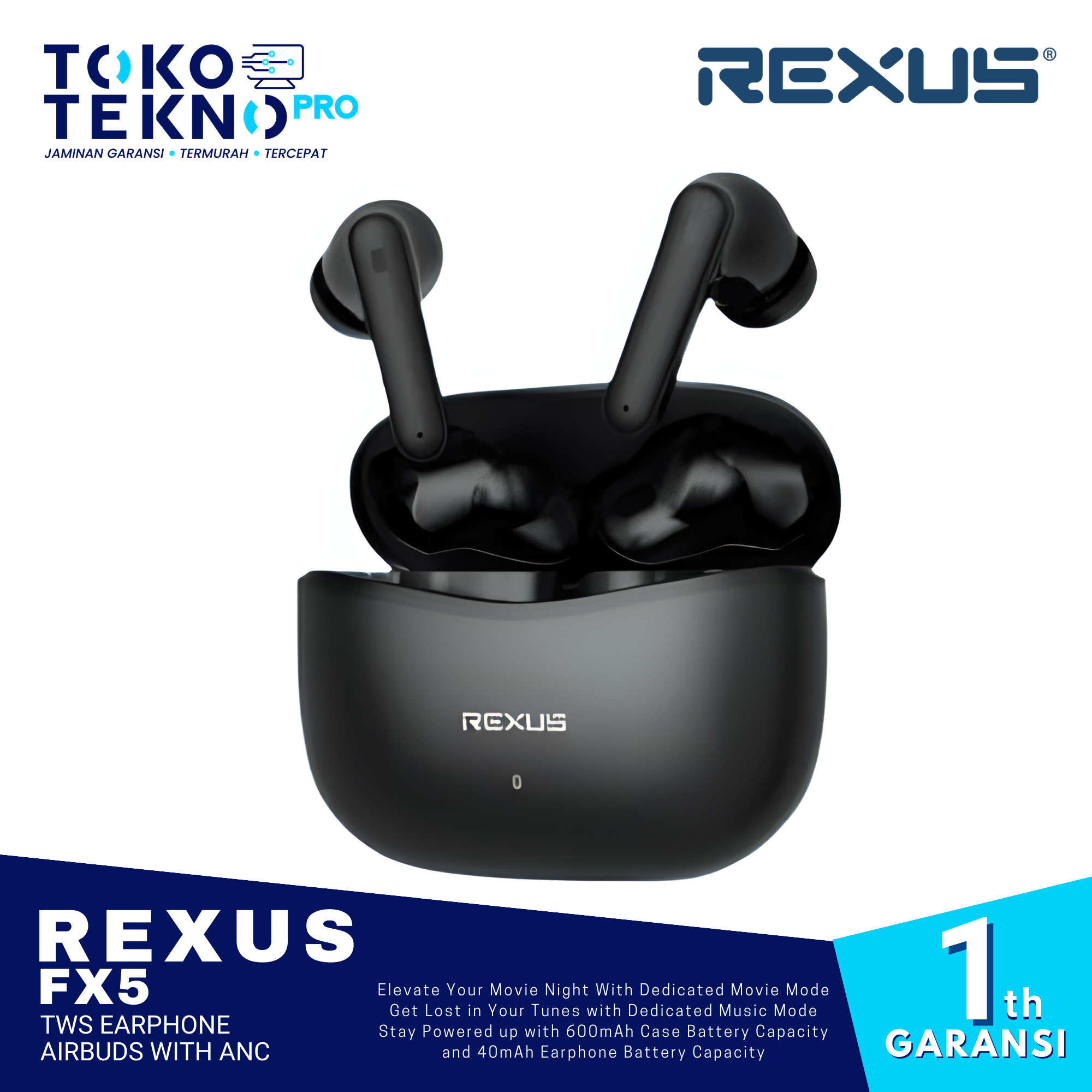 Rexus FX5 TWS Earphone Airbuds With ANC