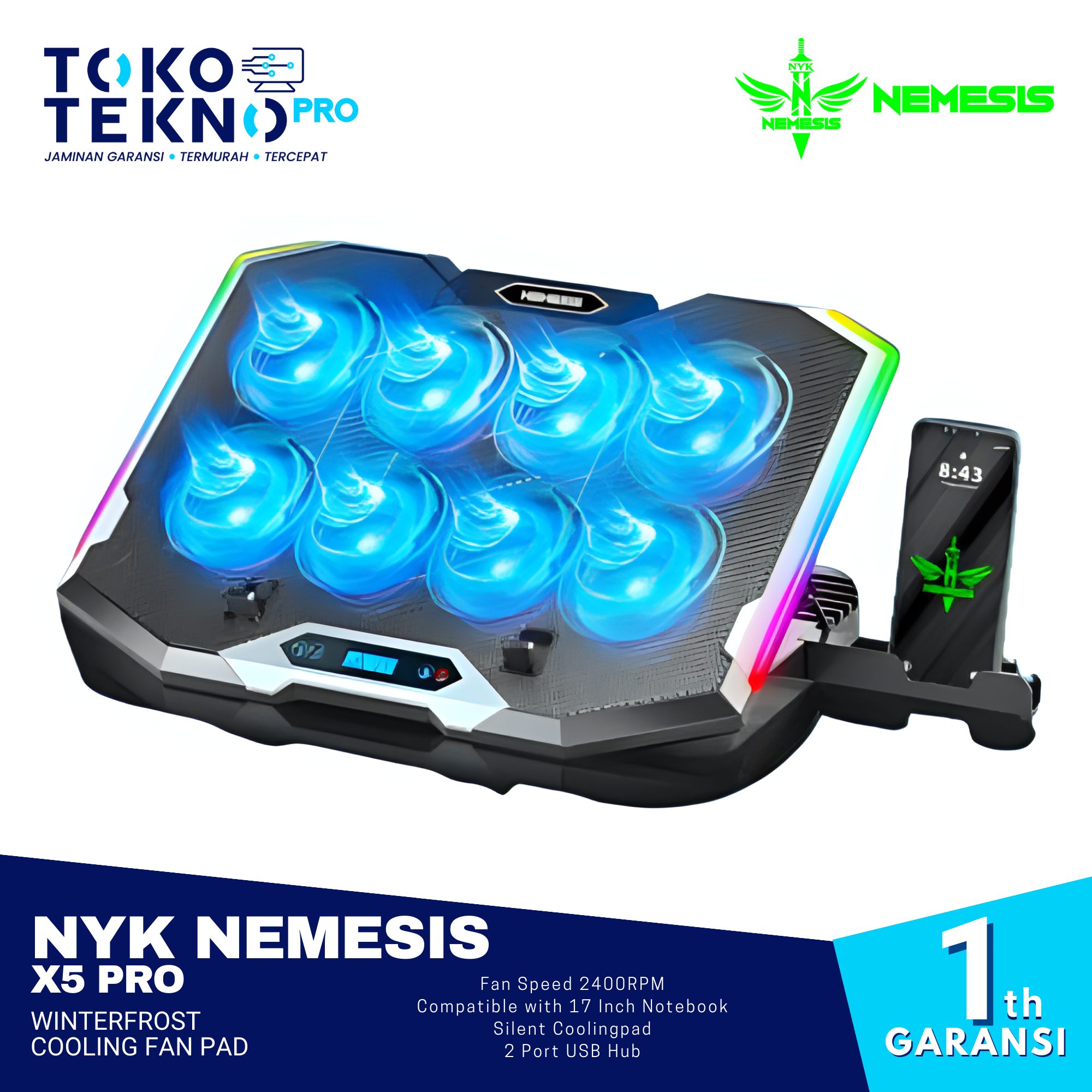 NYK Nemesis X5 Pro Winterfrost Cooling Fan Pad Pendingin Laptop