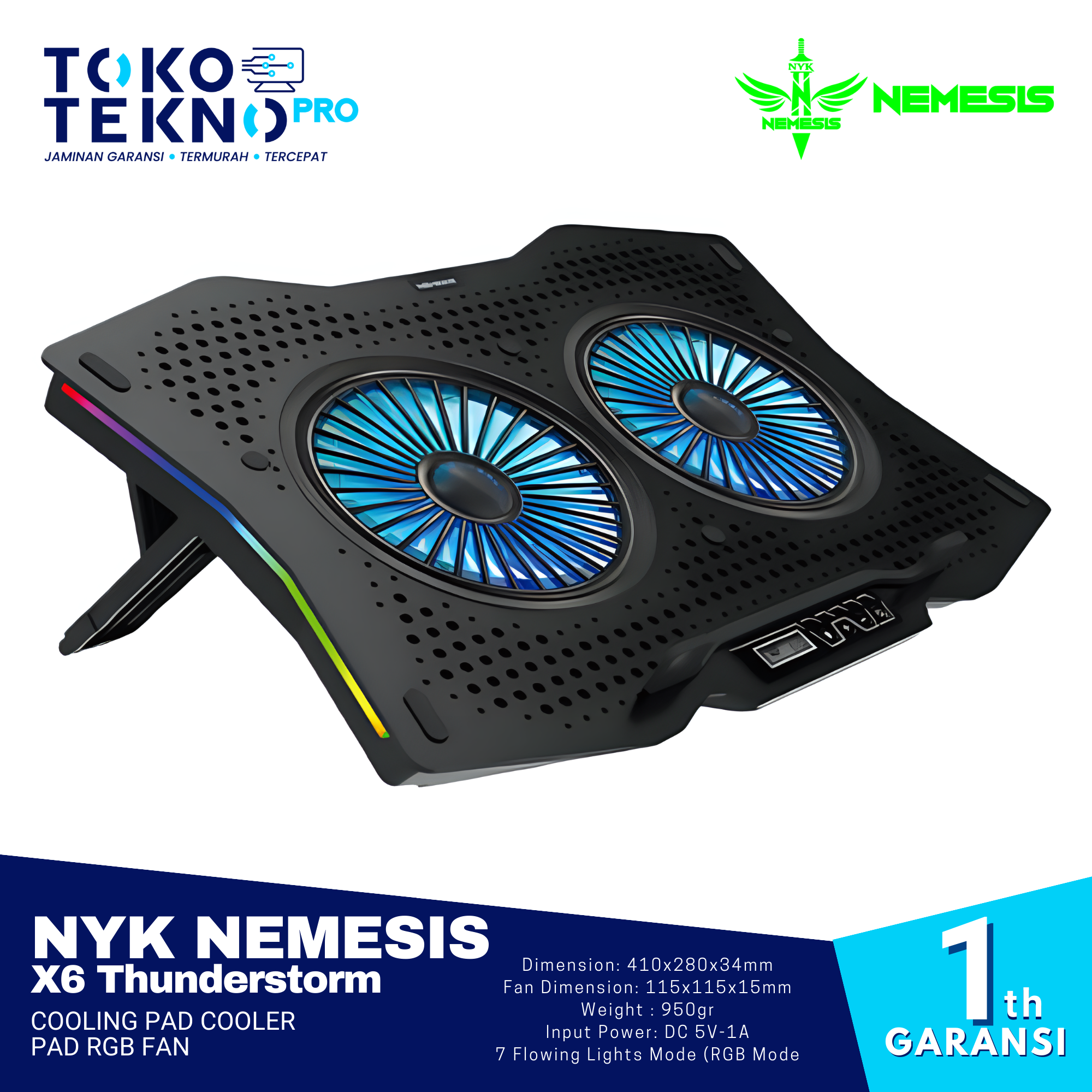 NYK Nemesis X6 Thunderstorm Cooling Pad Cooler Pad RGB Fan