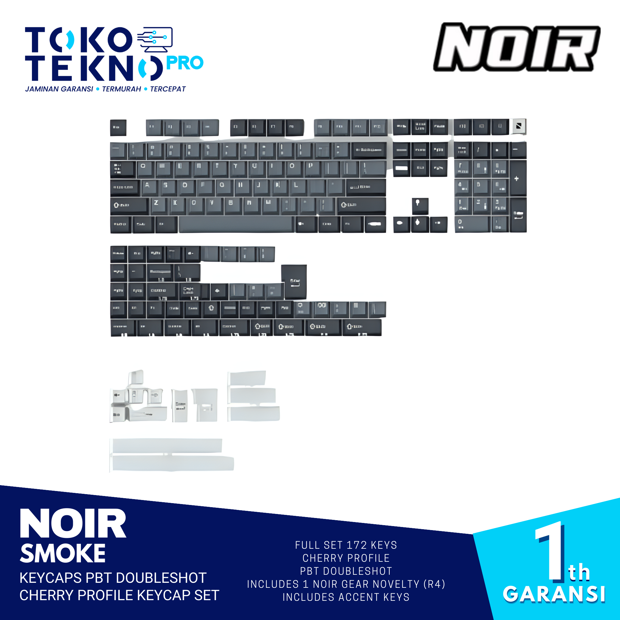 Noir Smoke Keycaps PBT Doubleshot Cherry Profile Keycap Set