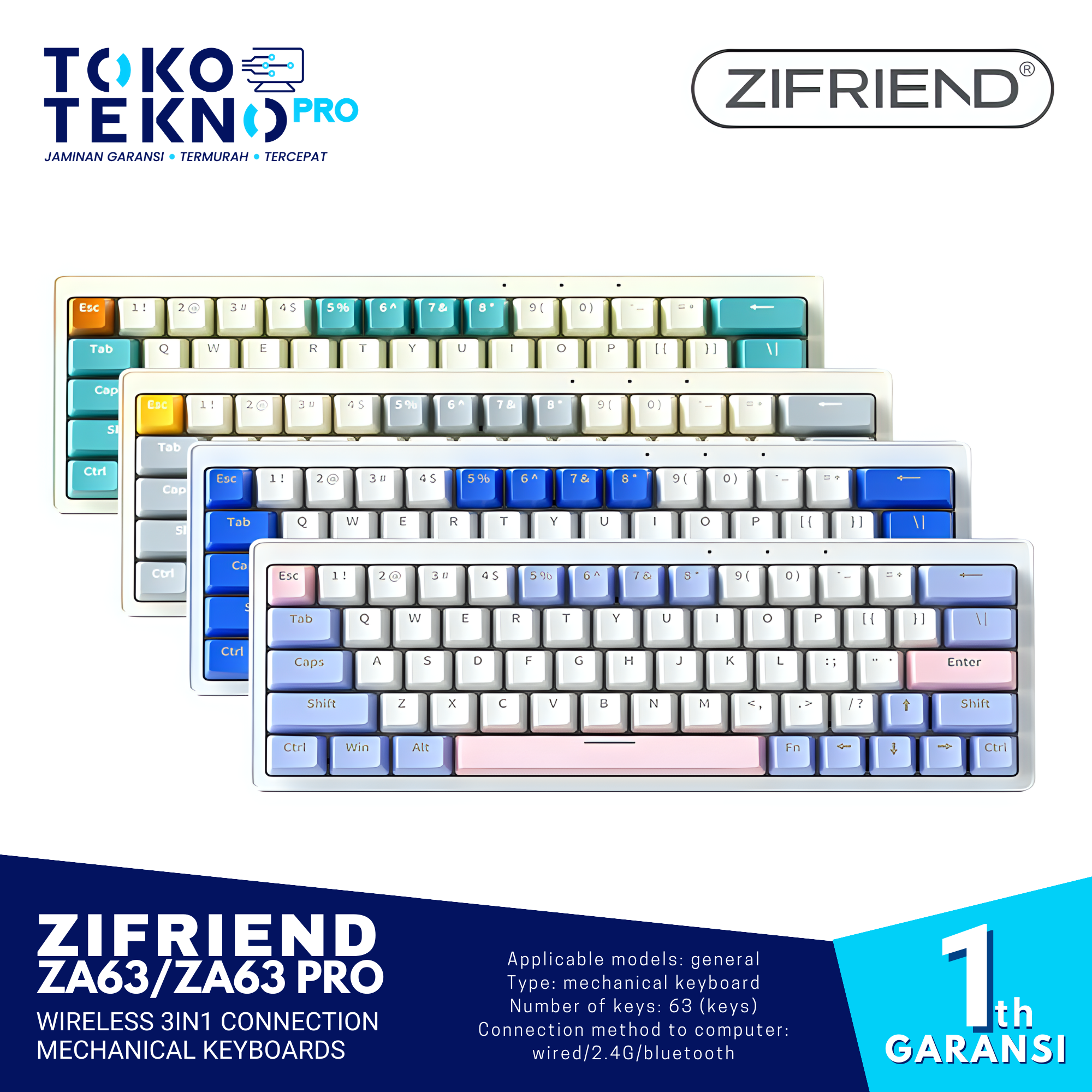 Zifriend ZA63 / ZA63 Pro Wireless 3in1 Connection Mechanical Keyboard