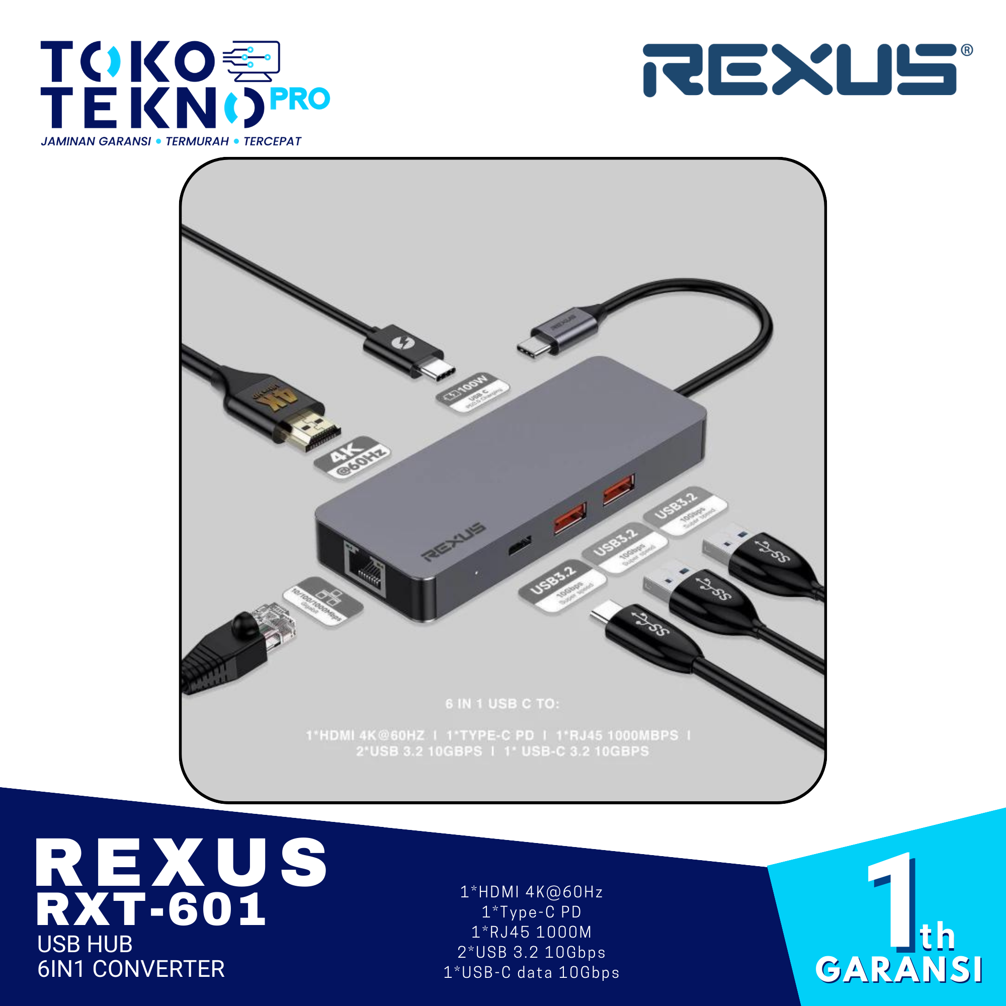 Rexus RXT 601 USB HUB 6in1 Converter