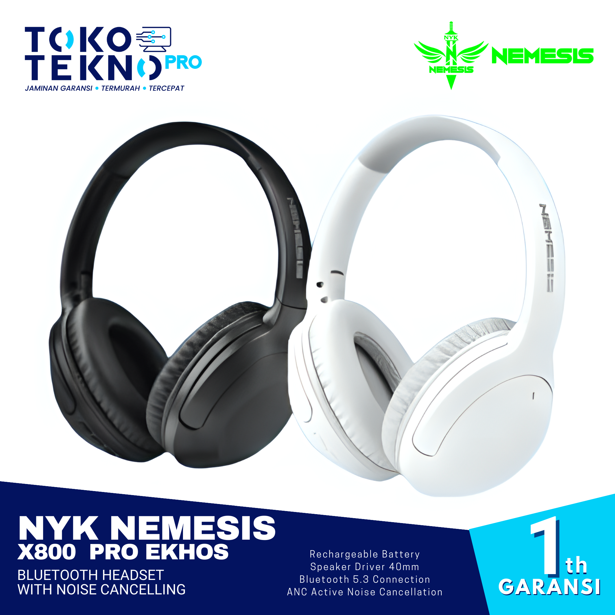 NYK Nemesis X800 Pro Ekhos Bluetooth Headset With Noise Cancelling
