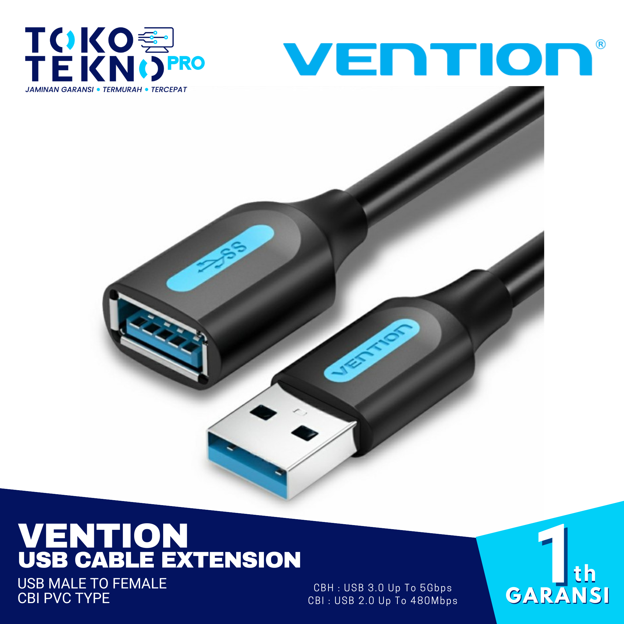 Vention USB Cable Kabel Extension USB Male To Female CBI PVC Type