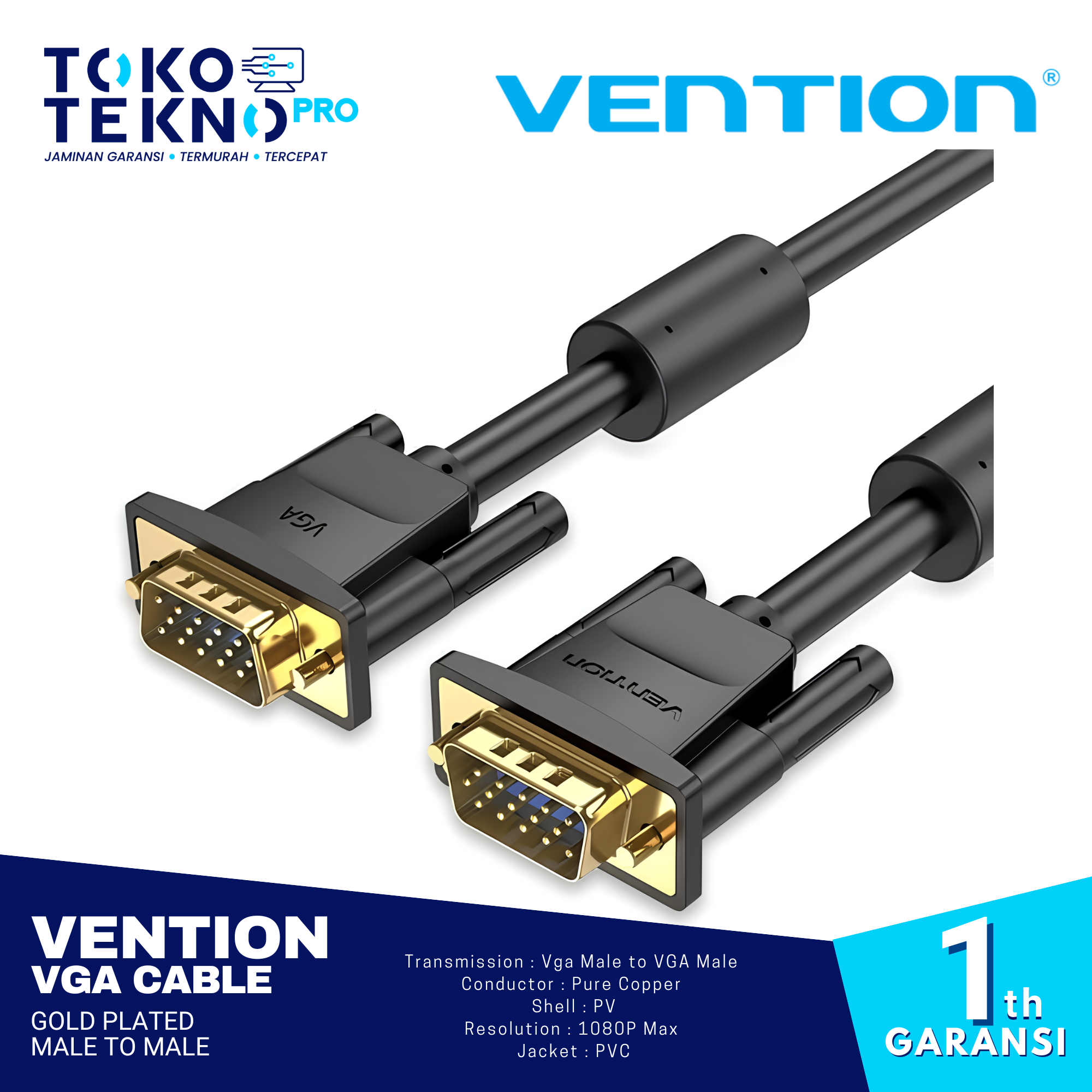 Vention VGA Cable Kabel Gold Plated Male To Male Premium Quality