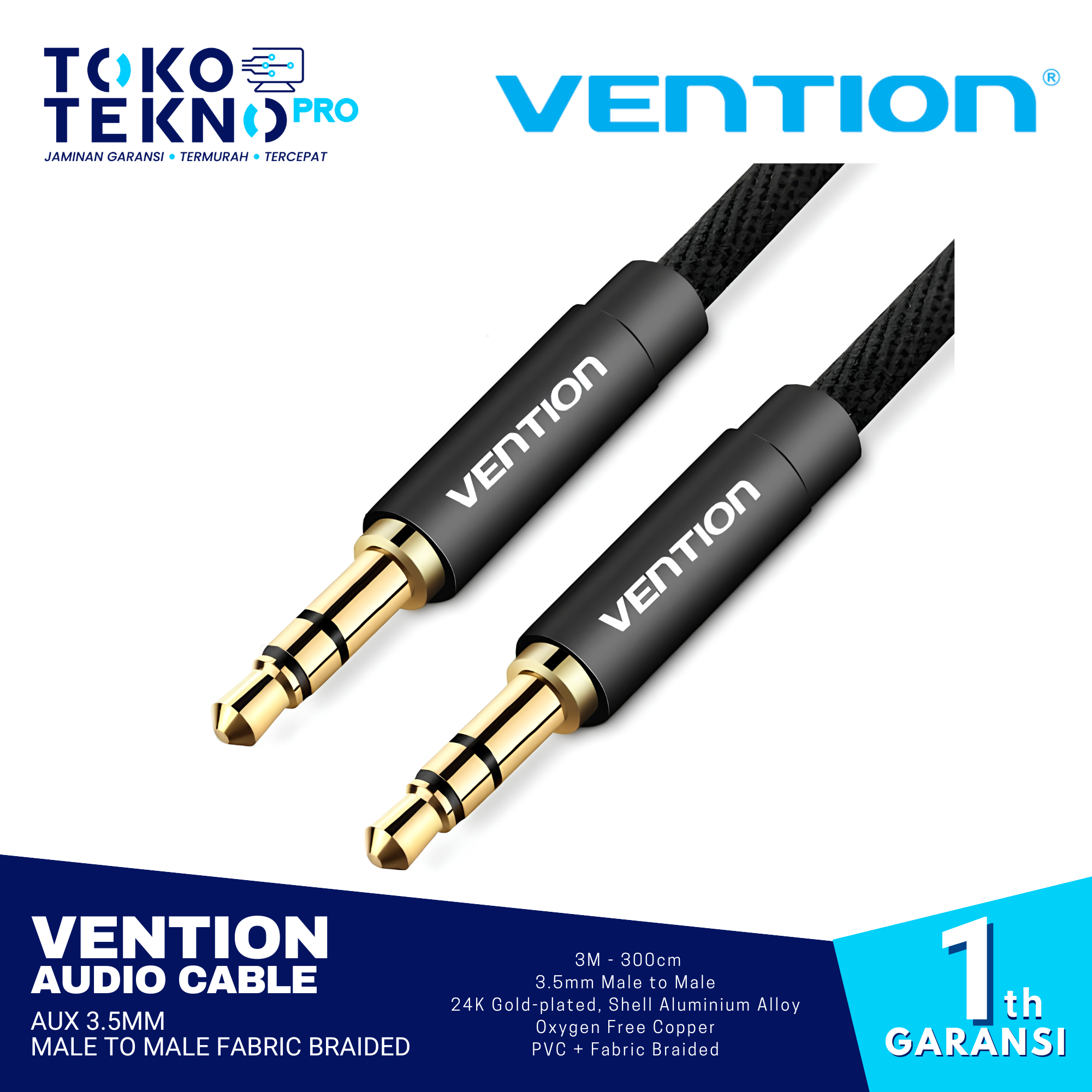 Vention Audio Cable Kabel Aux 3.5mm Male to Male Fabric Braided