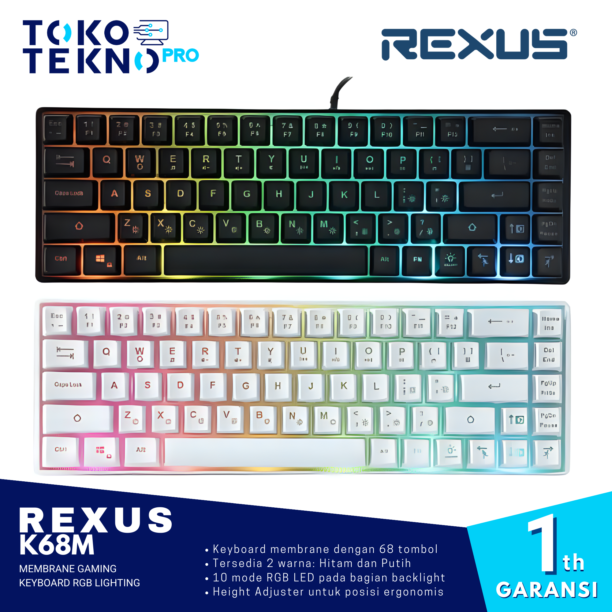 Rexus K68M Membrane Gaming Keyboard RGB Lighting