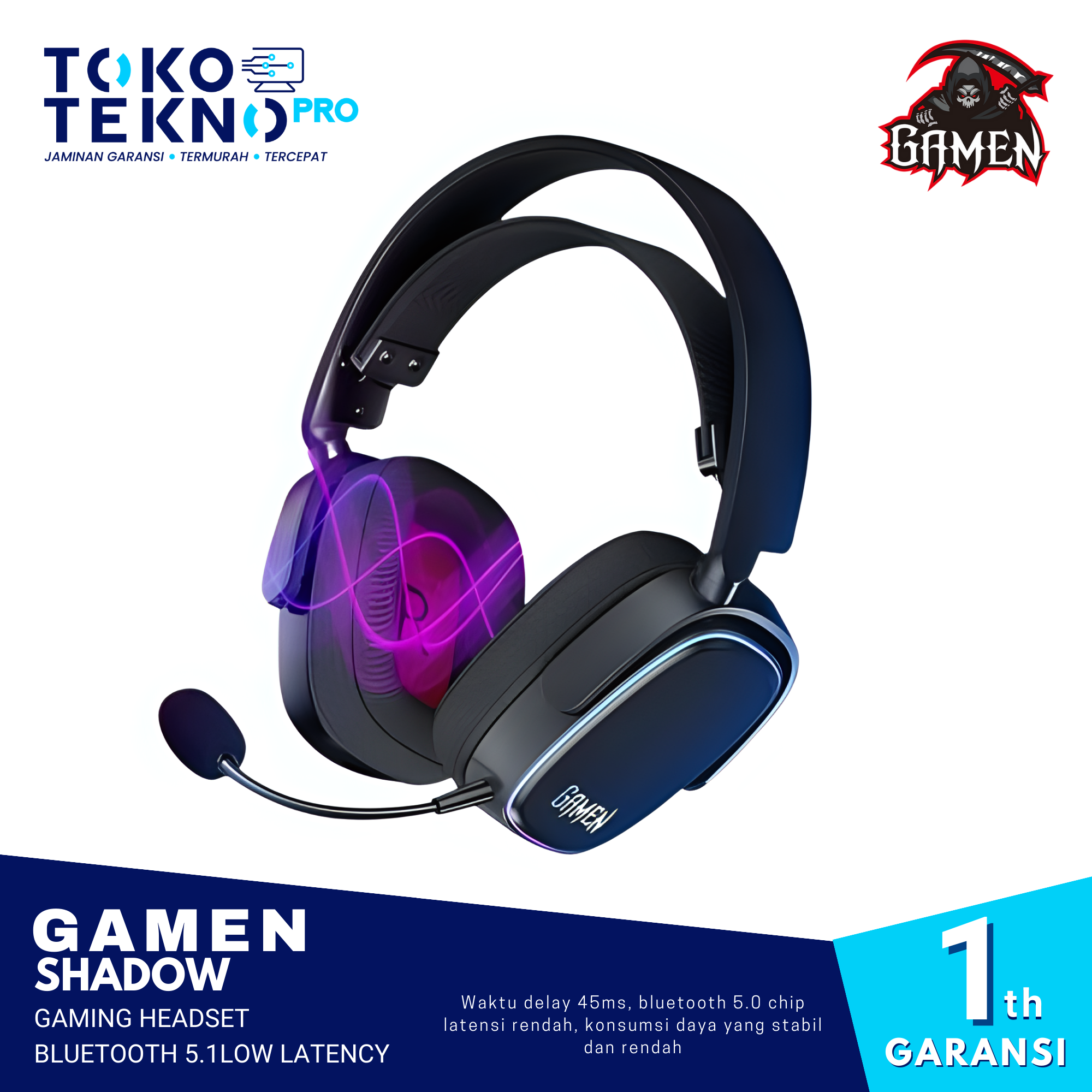 Gamen Shadow Wireless Gaming Headset Bluetooth 5.1 Low Latency