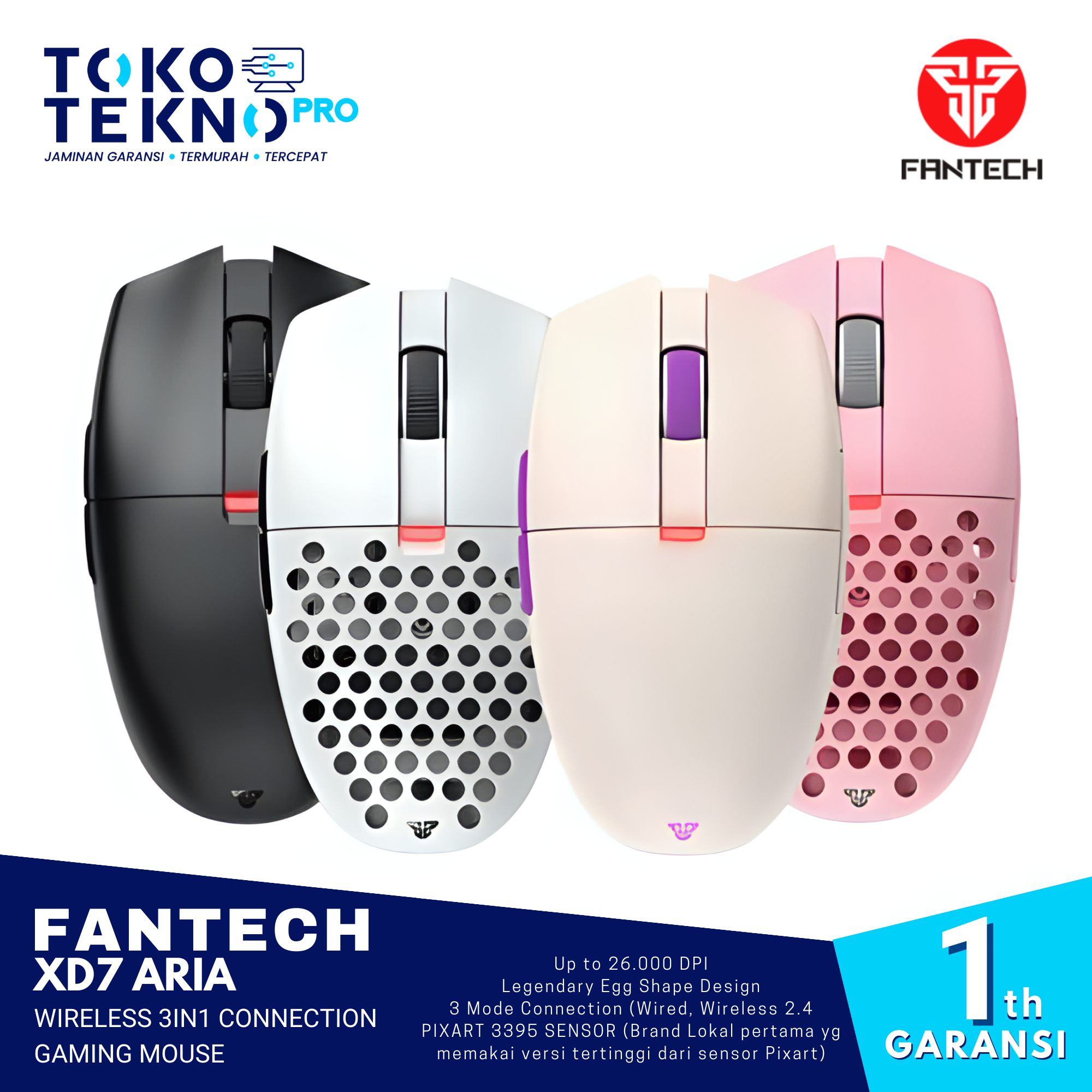 Fantech XD7 Aria Wireless 3in1 Connection Gaming Mouse