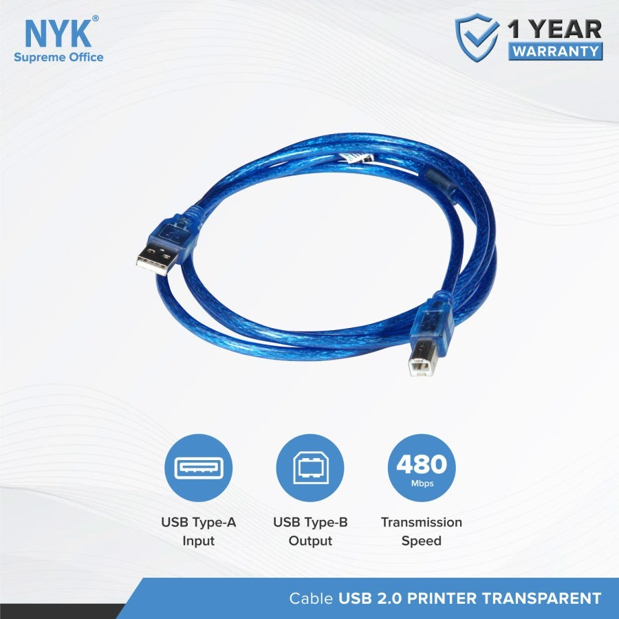 NYK Kabel Cable Printer USB 2.0 Transparent