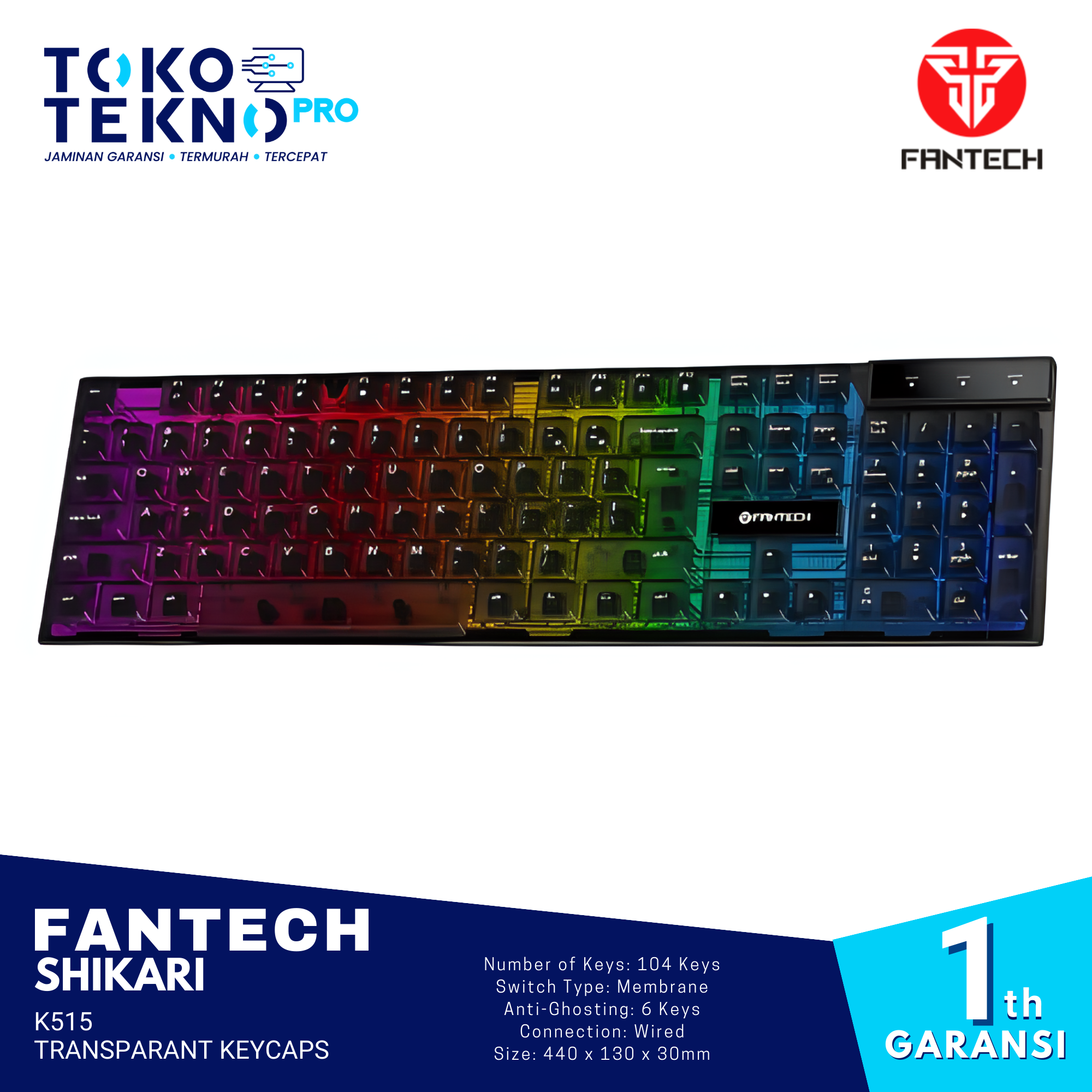 Fantech Shikari K515 Transparant Keycaps Gaming Keyboard