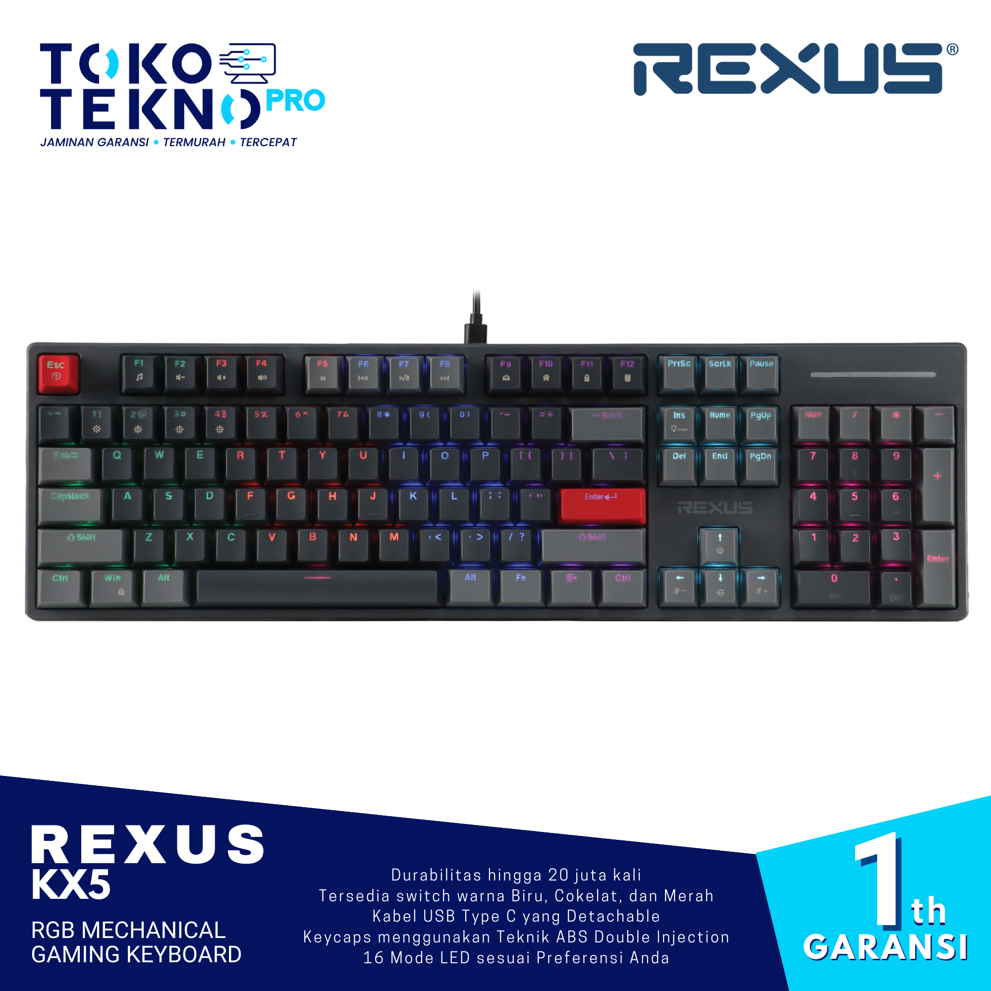Rexus Heroic KX5 / KX-5 RGB Mechanical Gaming Keyboard Fullsize