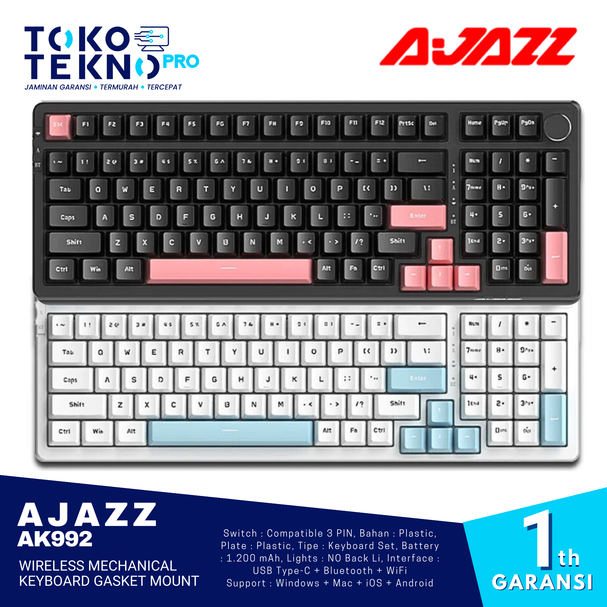 Ajazz AK992 Wireless Mechanical Keyboard Gasket Mount