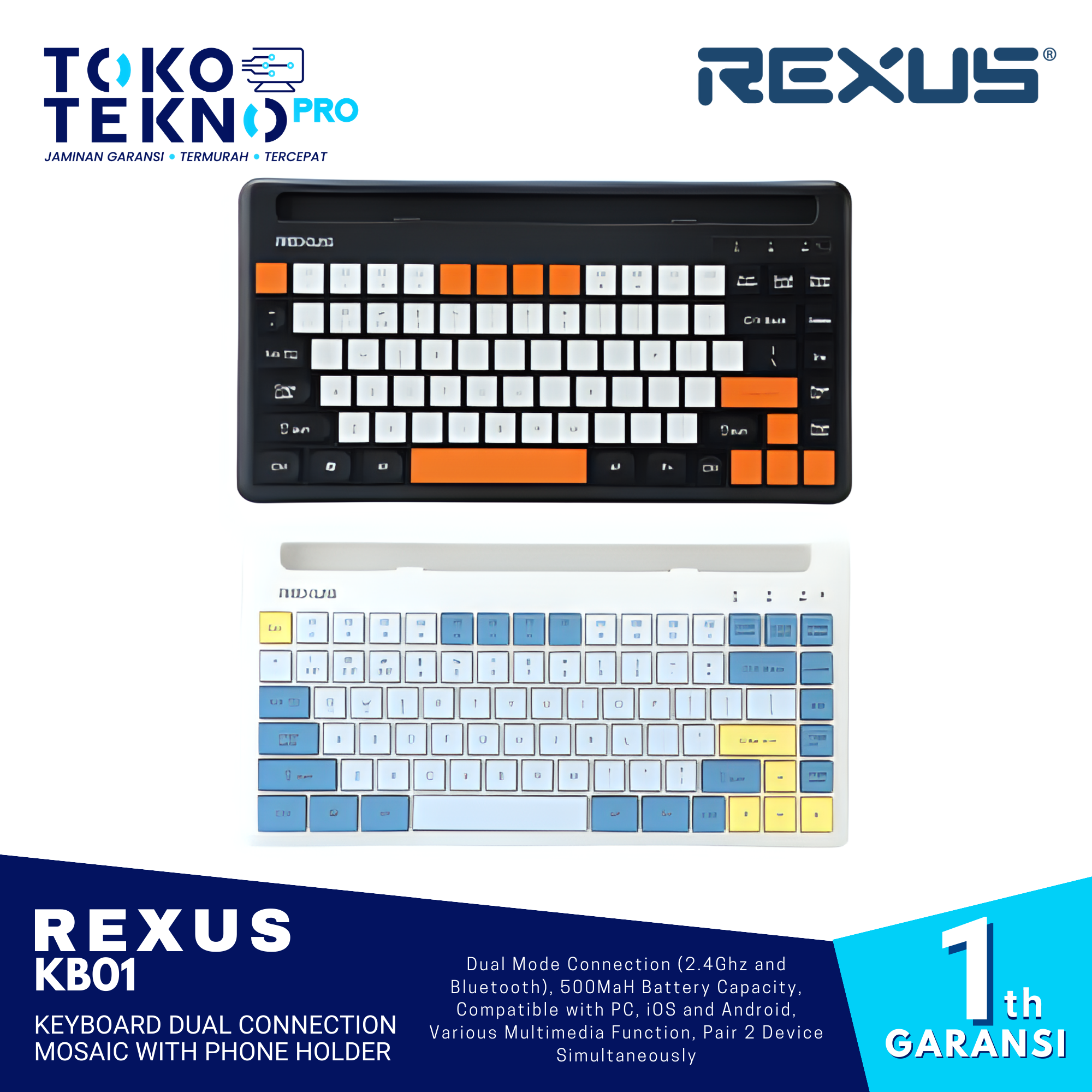 Rexus KB01 / KB-01 Keyboard Dual Connection Mosaic With Phone Holder