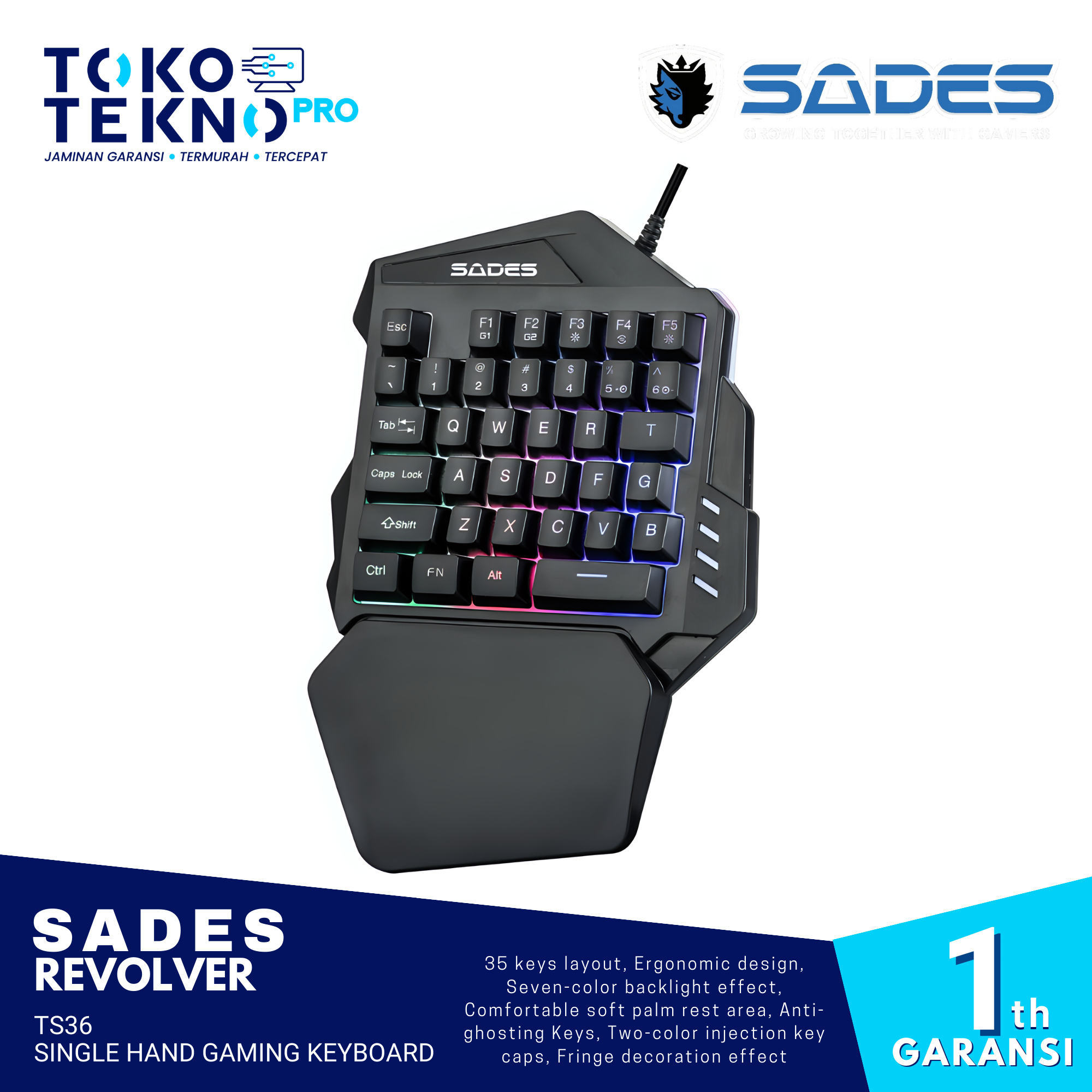 Sades Revolver TS36 / TS-36 Single Hand Gaming Keyboard