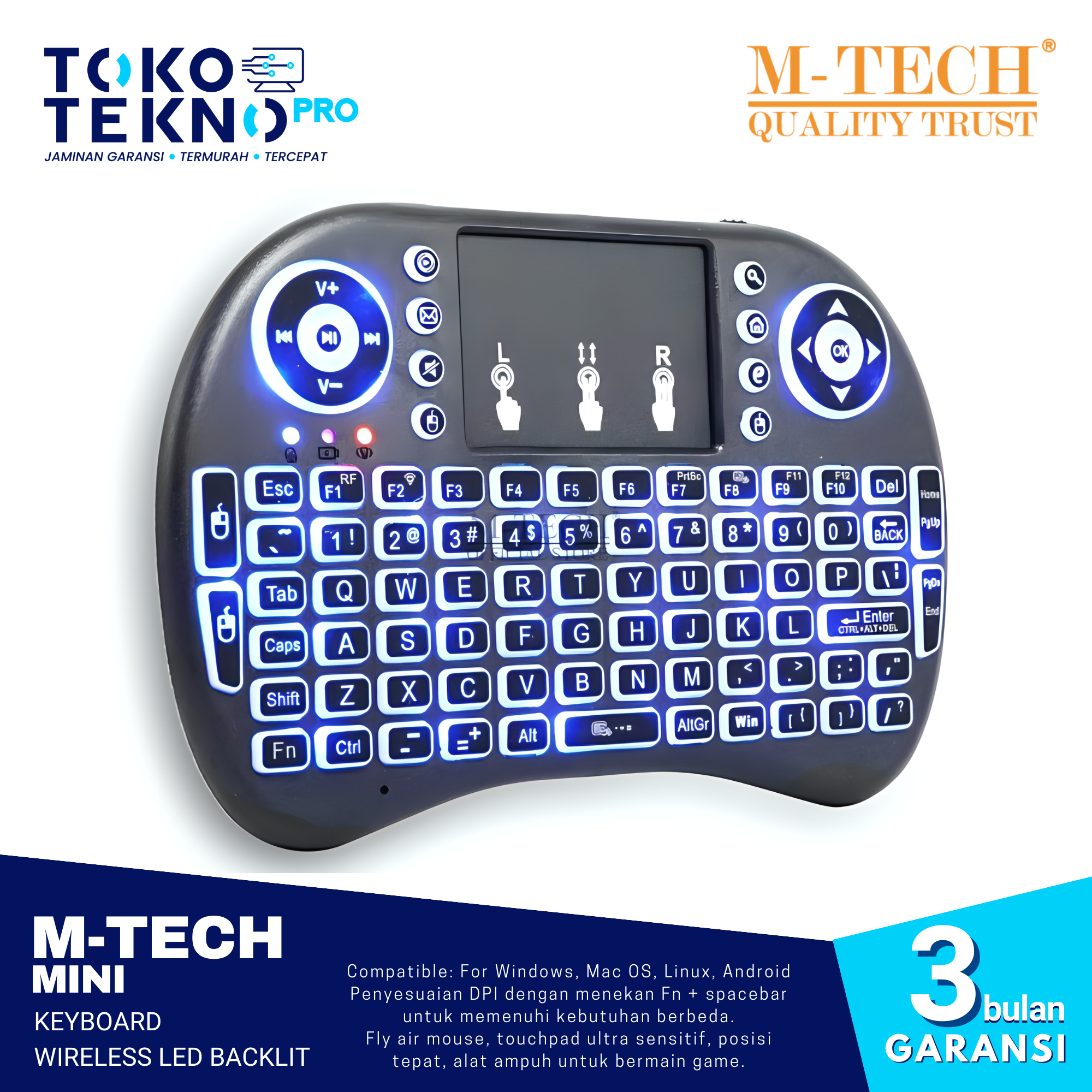 M-Tech Mini Keyboard Wireless LED Backlit 