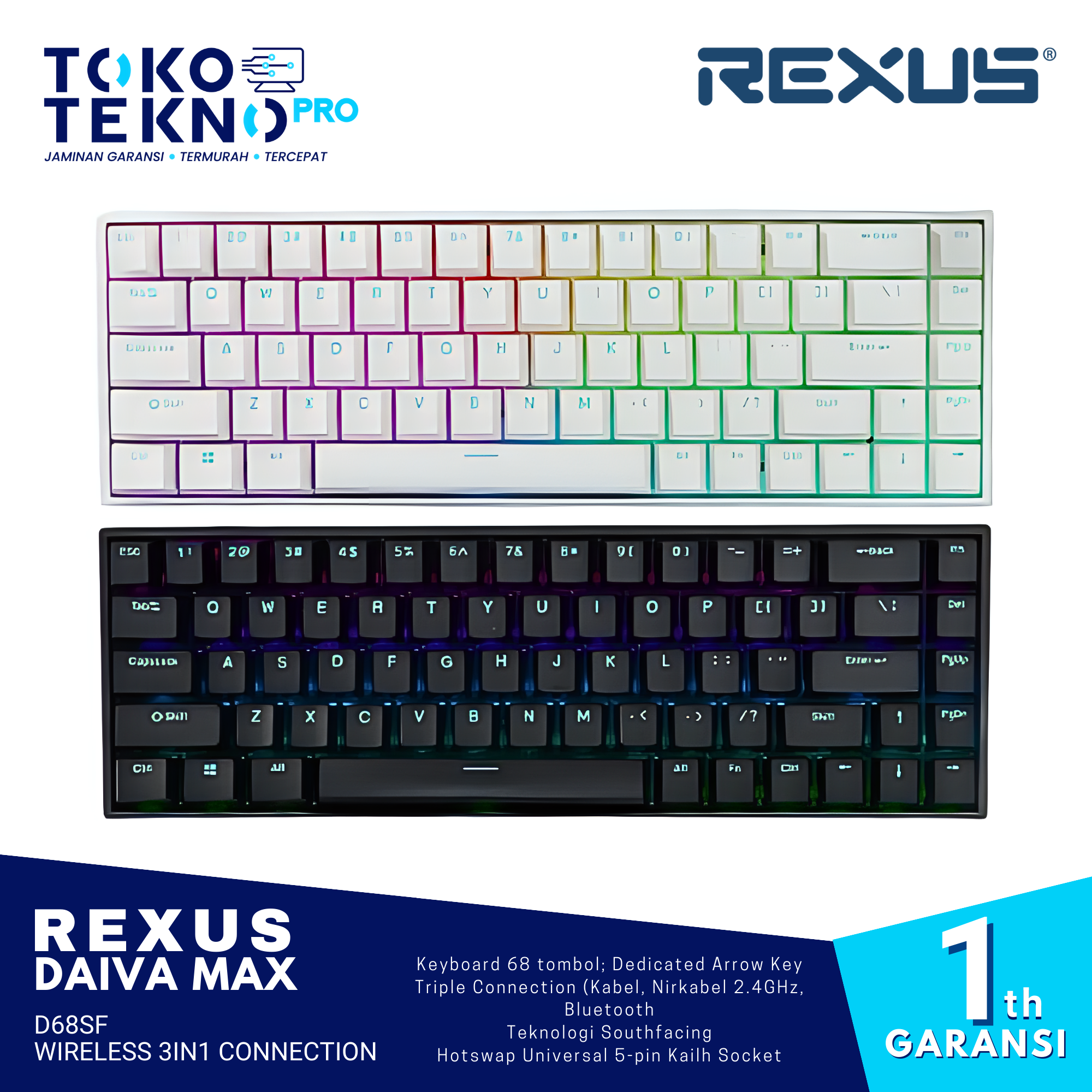 Rexus Daiva Max D68SF Wireless 3in1 Connection Mechanical Keyboard