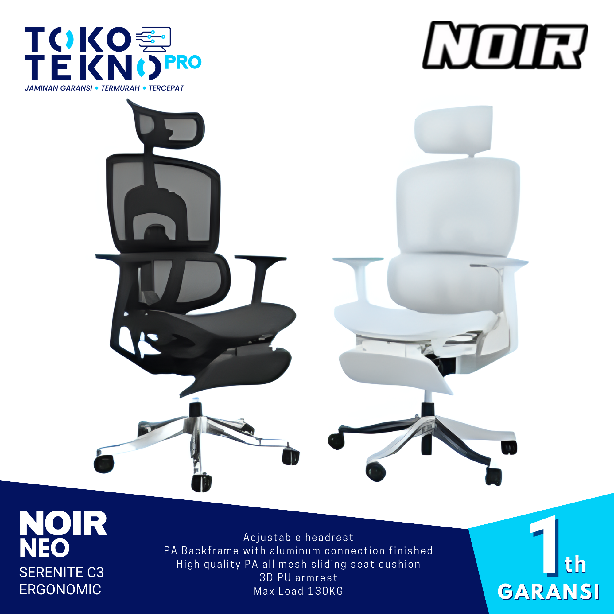 Noir Neo Serenite C3 Ergonomic Office Chair Kursi Kantor Ergonomis