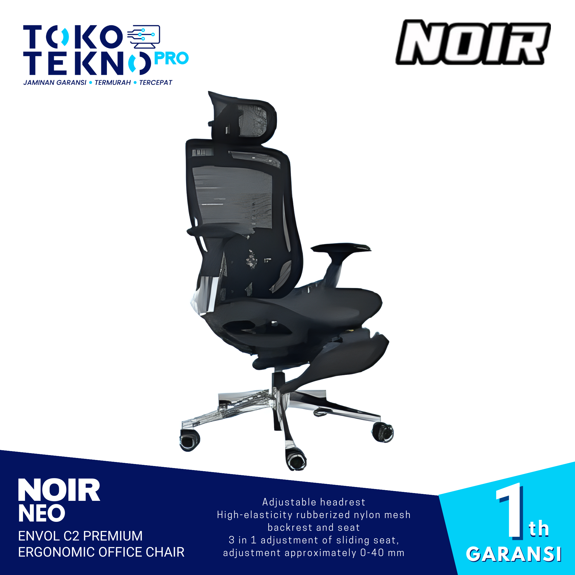 Noir Neo Envol C2 Premium Ergonomic Office Chair Kursi Kantor