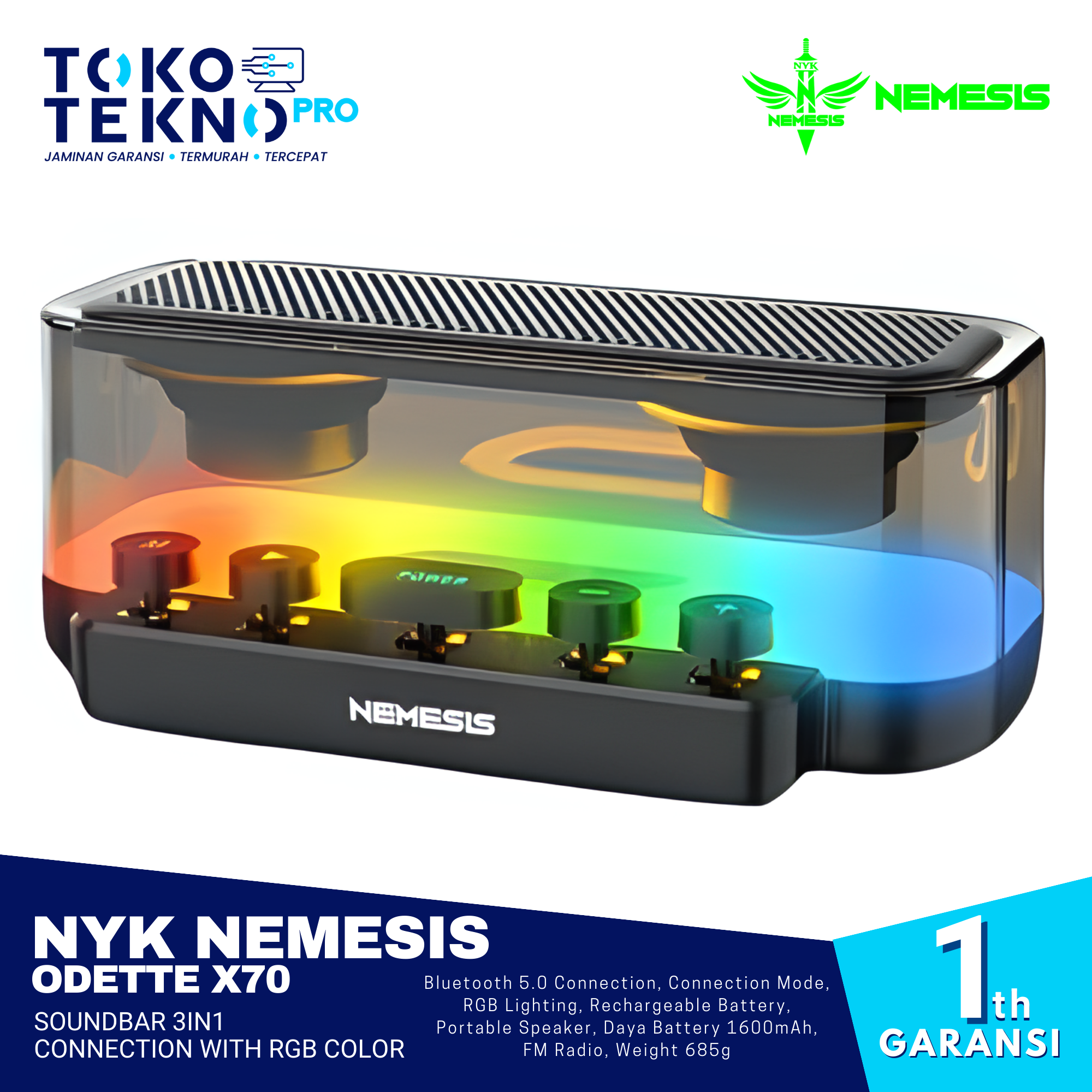 NYK Nemesis Odette X70 Soundbar 3in1 Connection With RGB Color