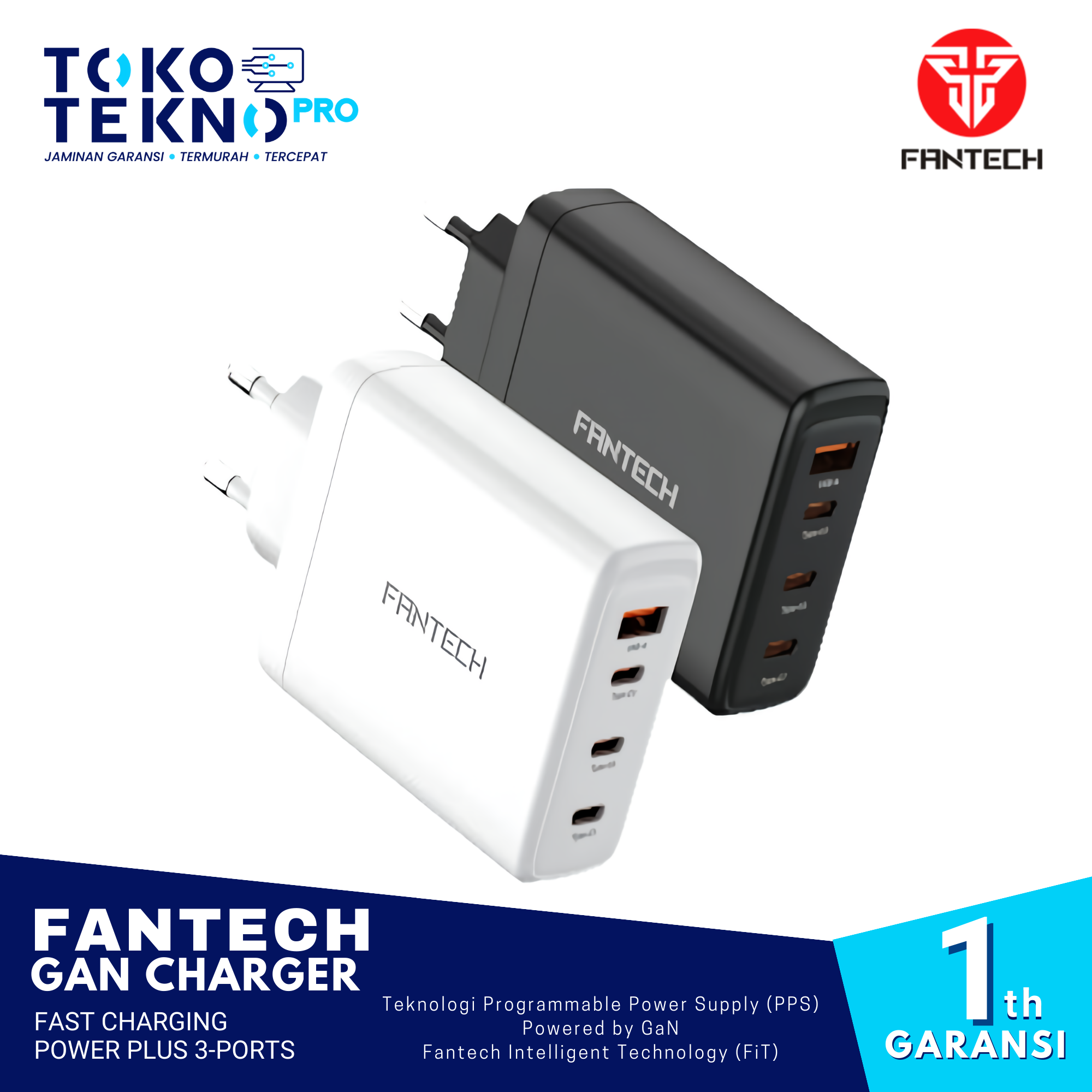 Fantech GaN Charger 140Watt CWG140301 Fast Charging Power Plus 3-Ports