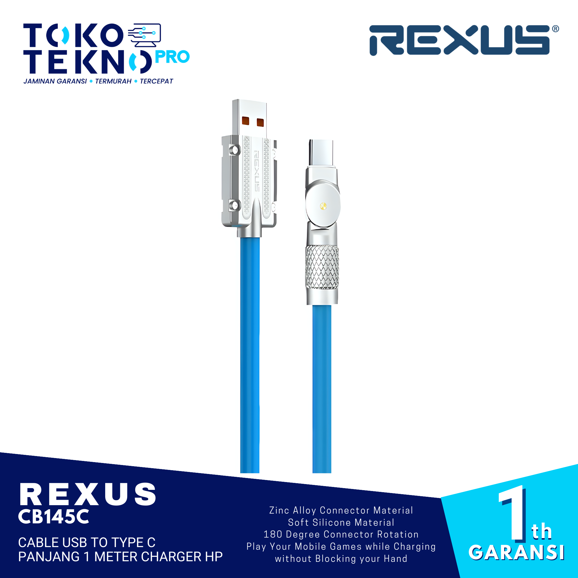 Rexus CB145C Cable USB To Type C Panjang 1 Meter Charger HP