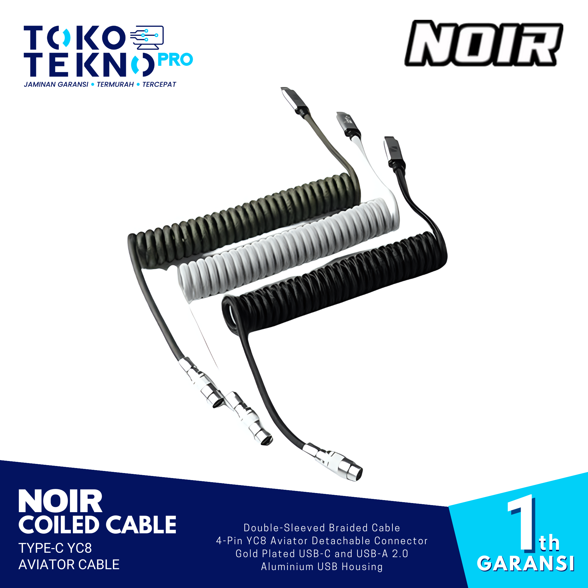 Noir Coiled Cable Aviator TypeC YC8 Aviator Cable