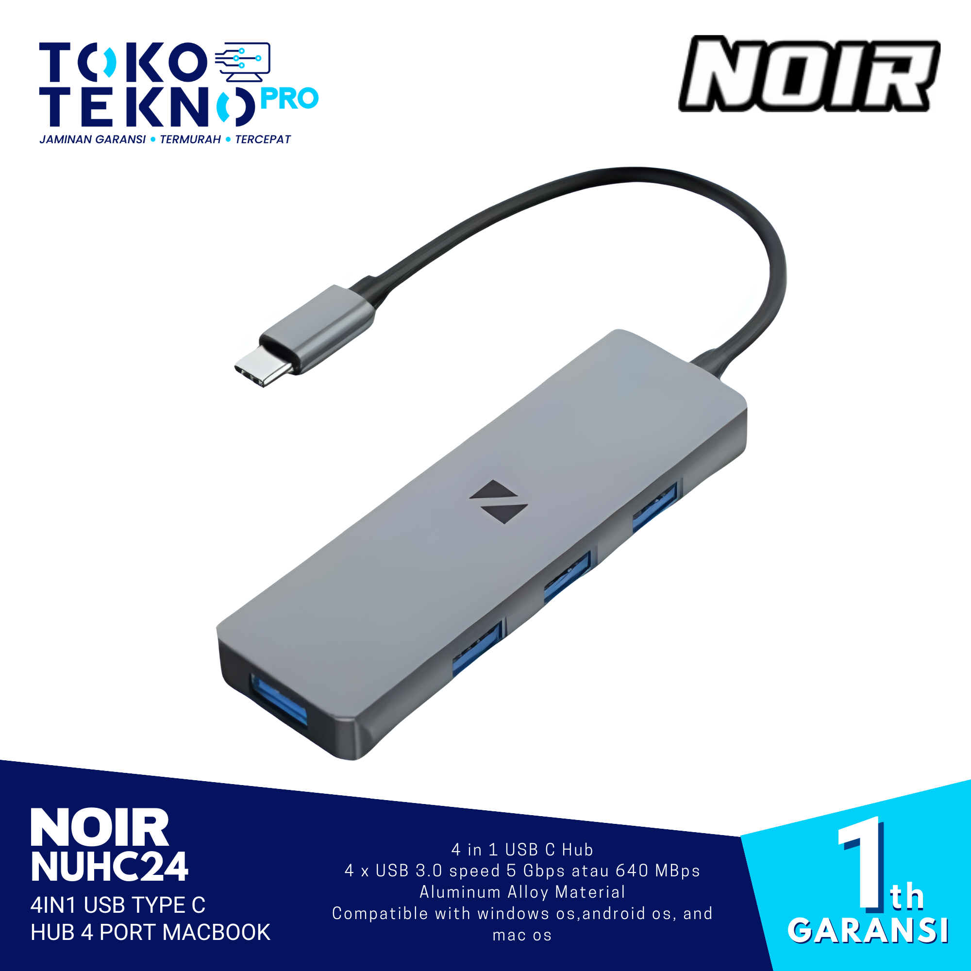 Noir NUHC24 4in1 USB type C Hub 4 port Macbook