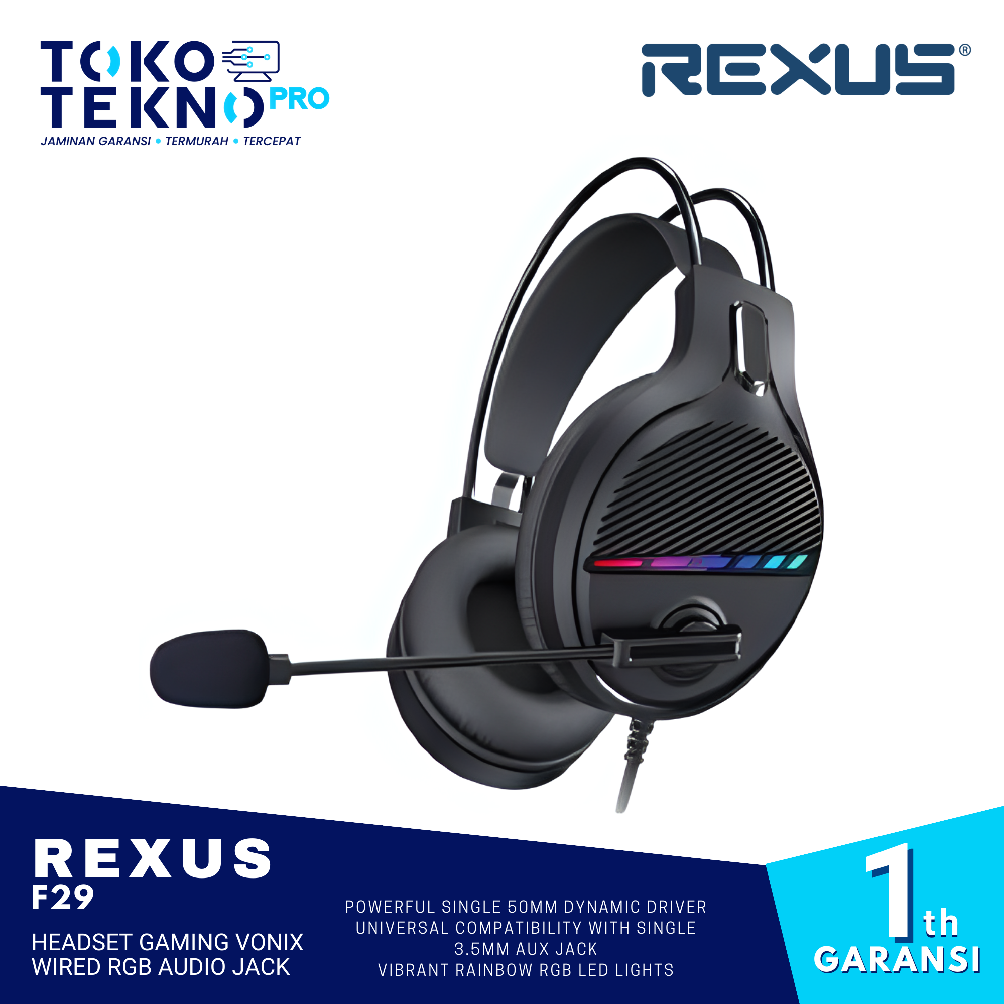Rexus F29 Headset Gaming Vonix Wired RGB Audio Jack