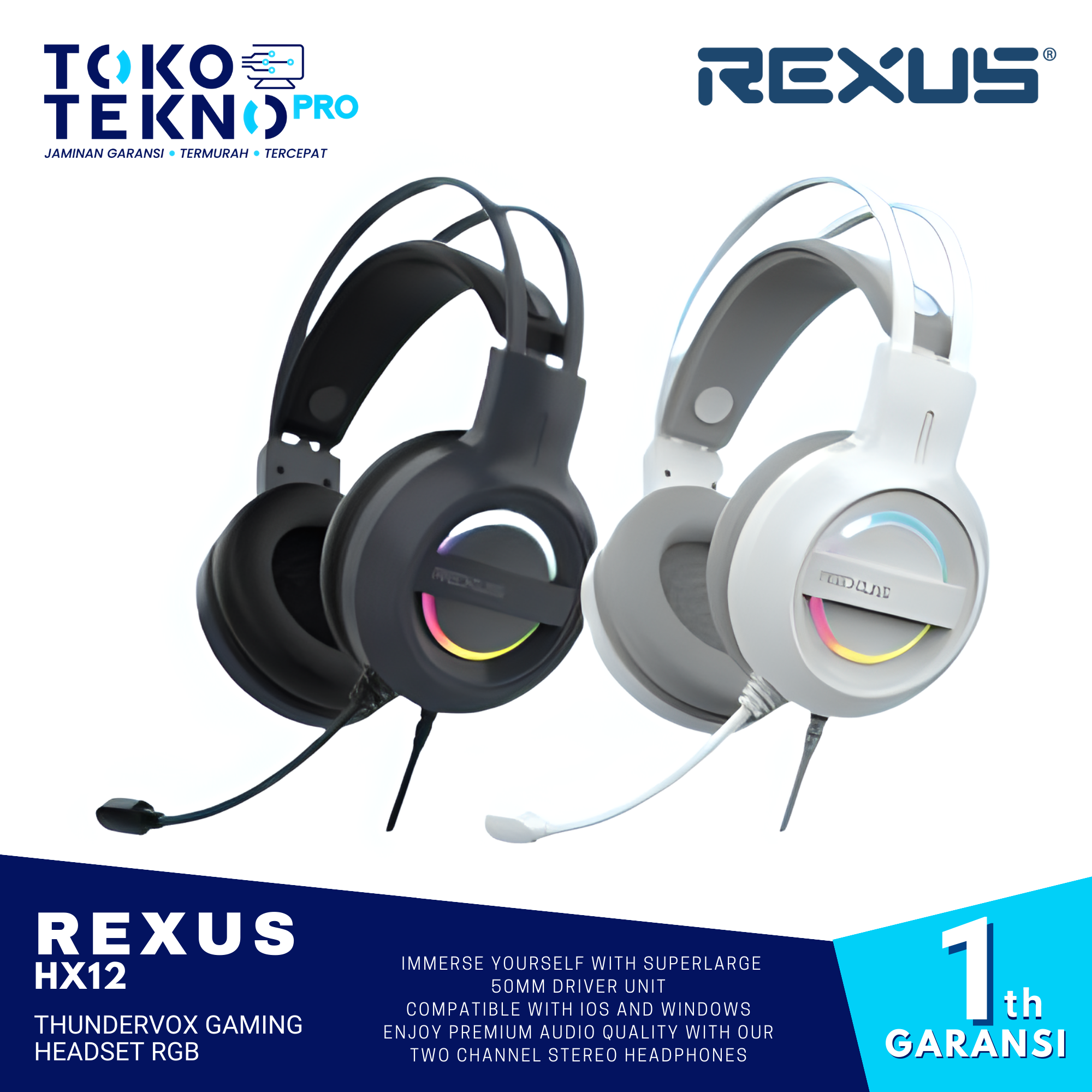 Rexus HX12 / HX-12 Thundervox Gaming Headset RGB With 50mm Driver