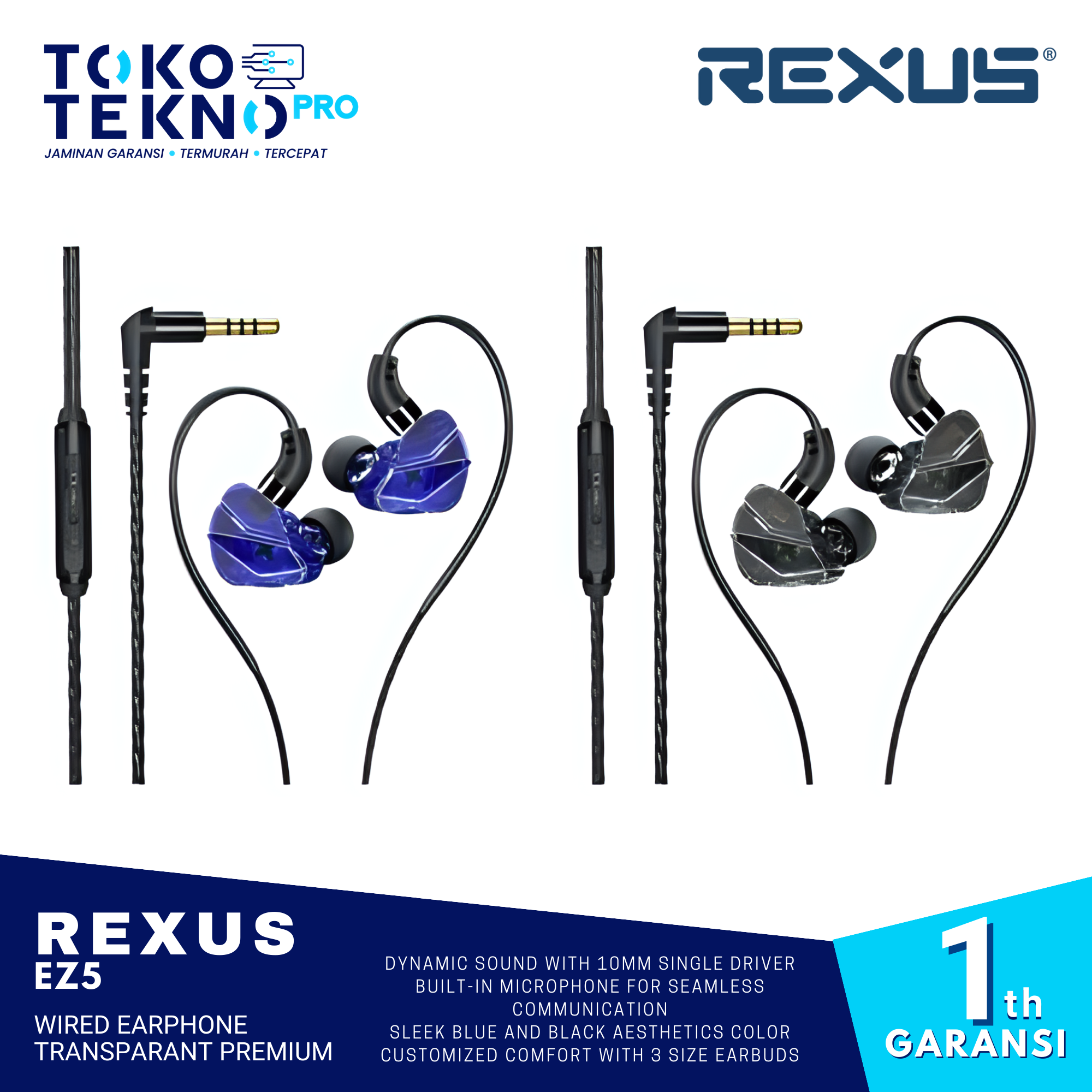 Rexus EZ5 Wired Earphone Transparant Premium Gaming Headset