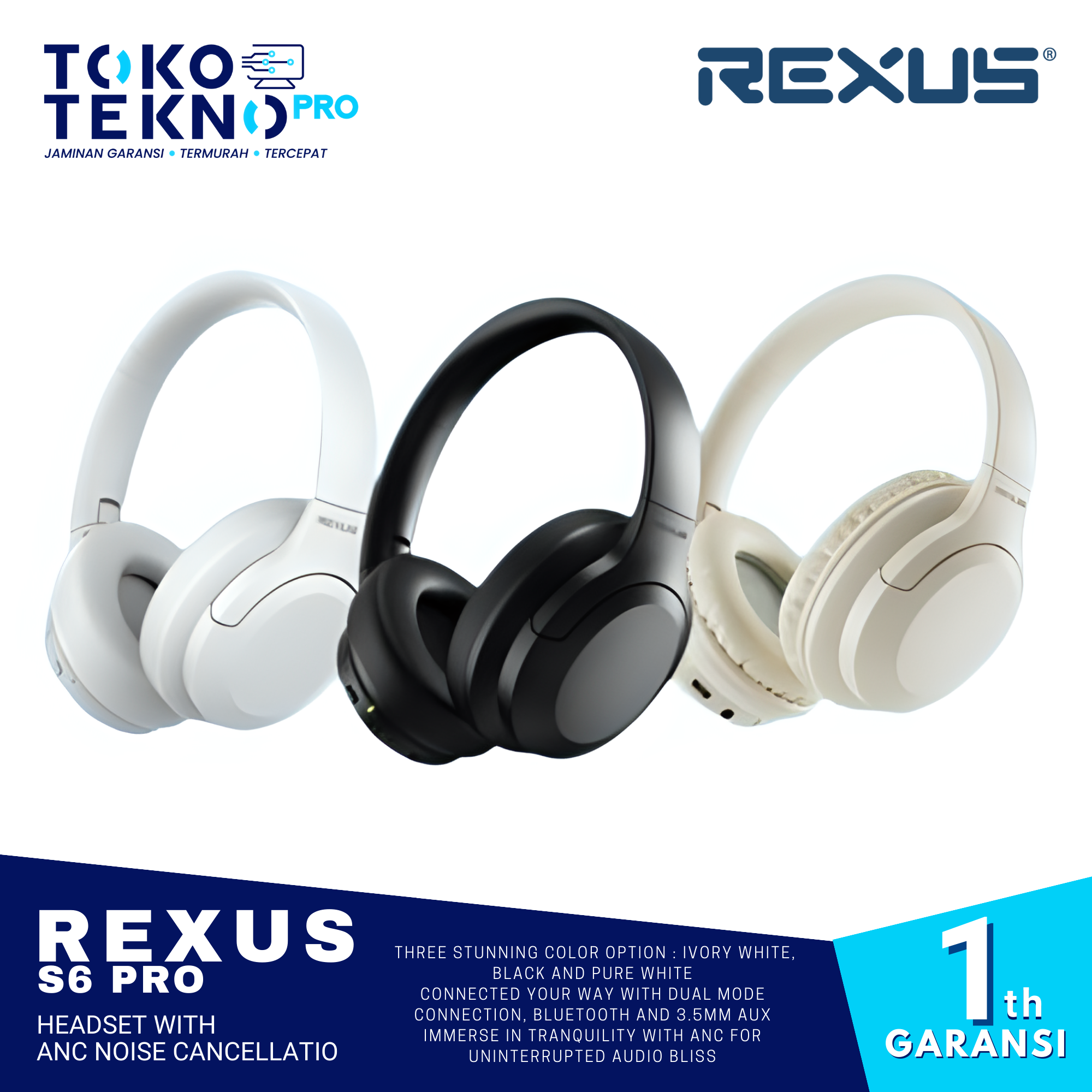 Rexus S6 Pro Wireless Bluetooth Headset With ANC Noise Cancellatio